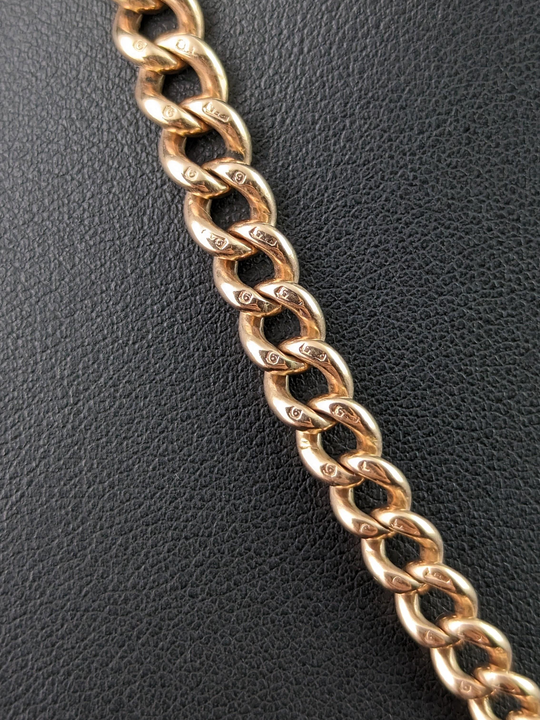 Women's or Men's Antique 9k Rose gold Albert chain, necklace, Edwardian, curb link 