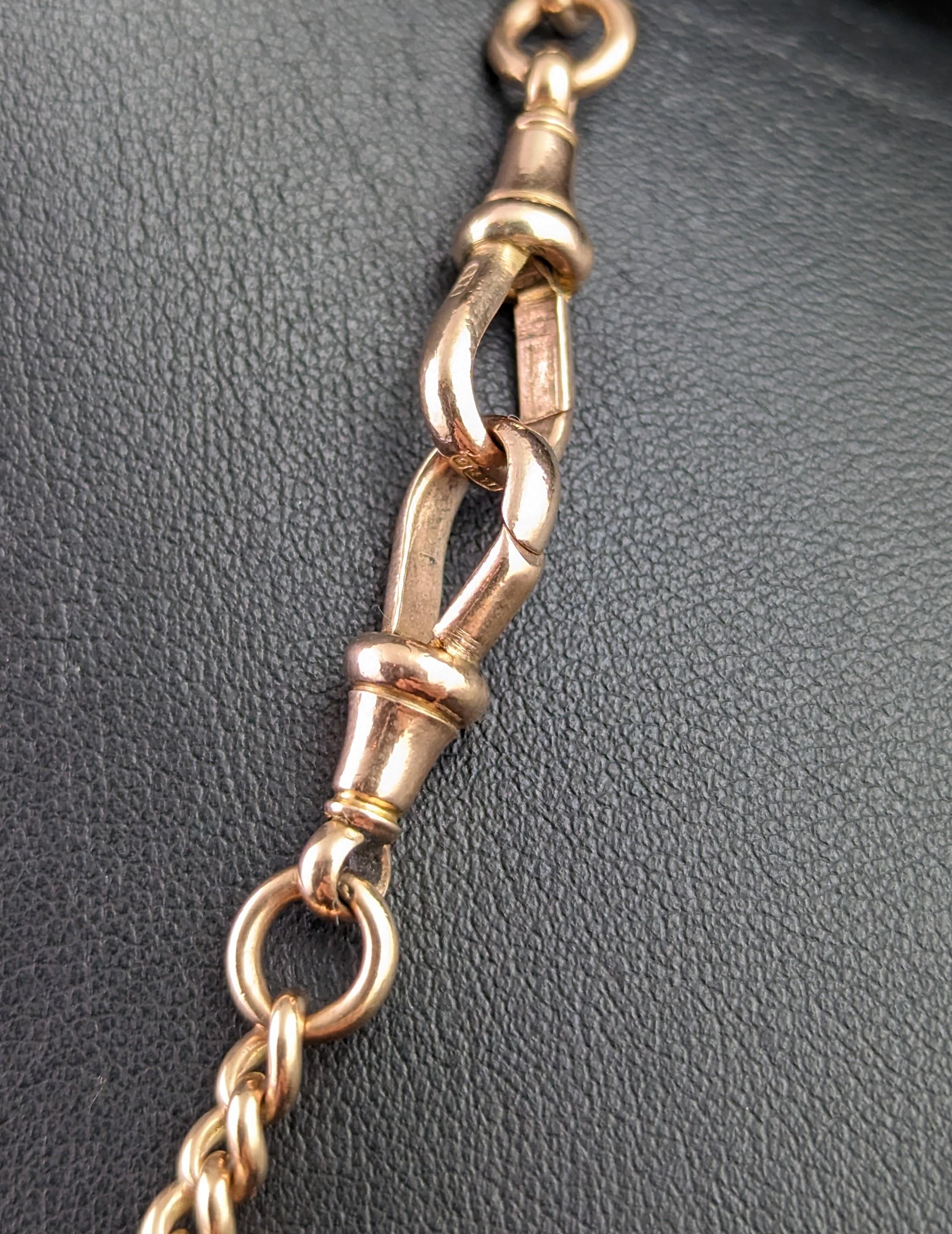 Antique 9k Rose gold Albert chain, necklace, Edwardian, curb link  4