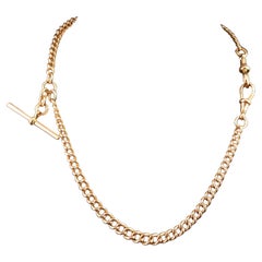 Antique 9k Rose gold Albert chain, necklace, Edwardian, curb link 