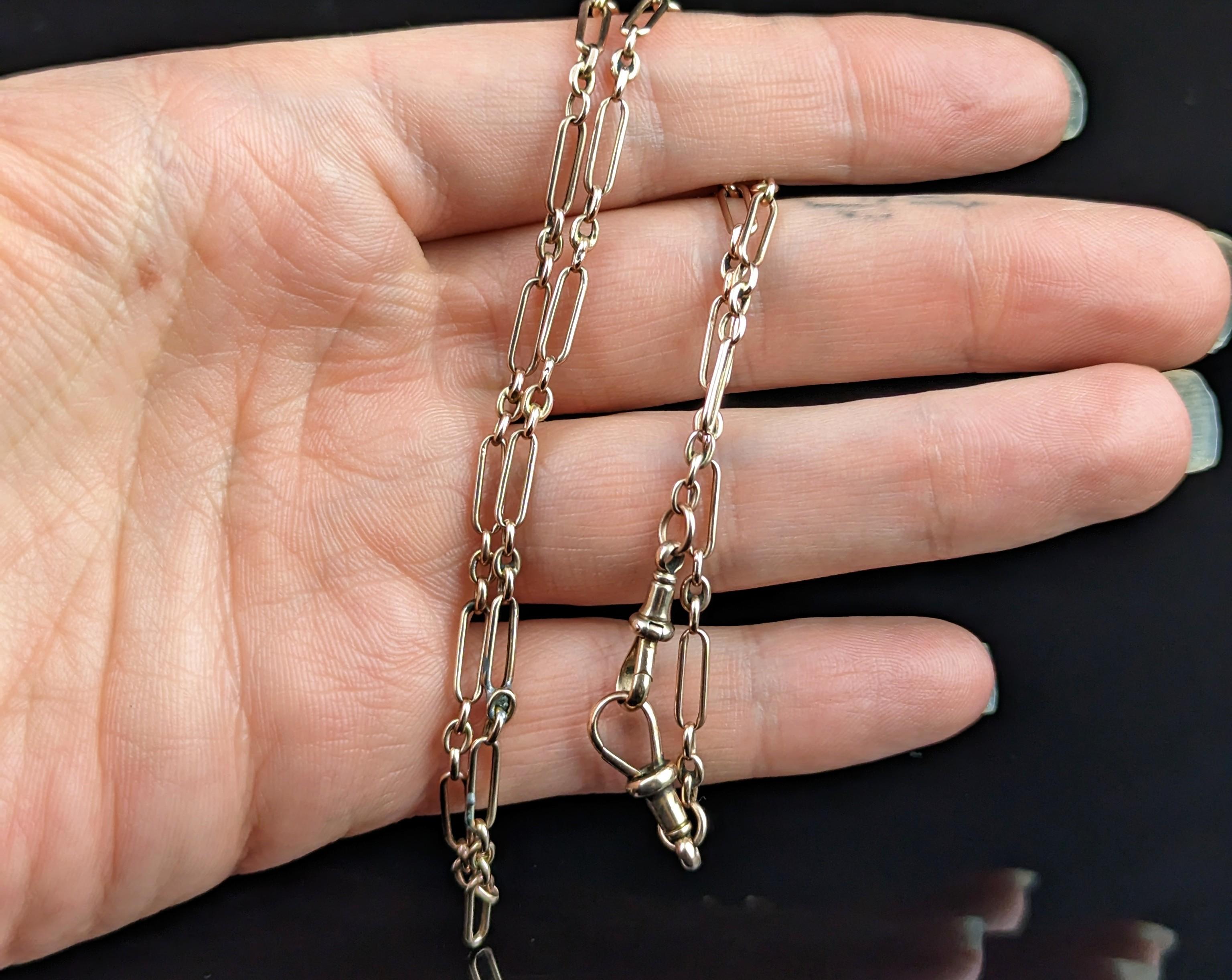 Antique 9k Rose Gold Albert Chain, Necklace, Trombone Link 5