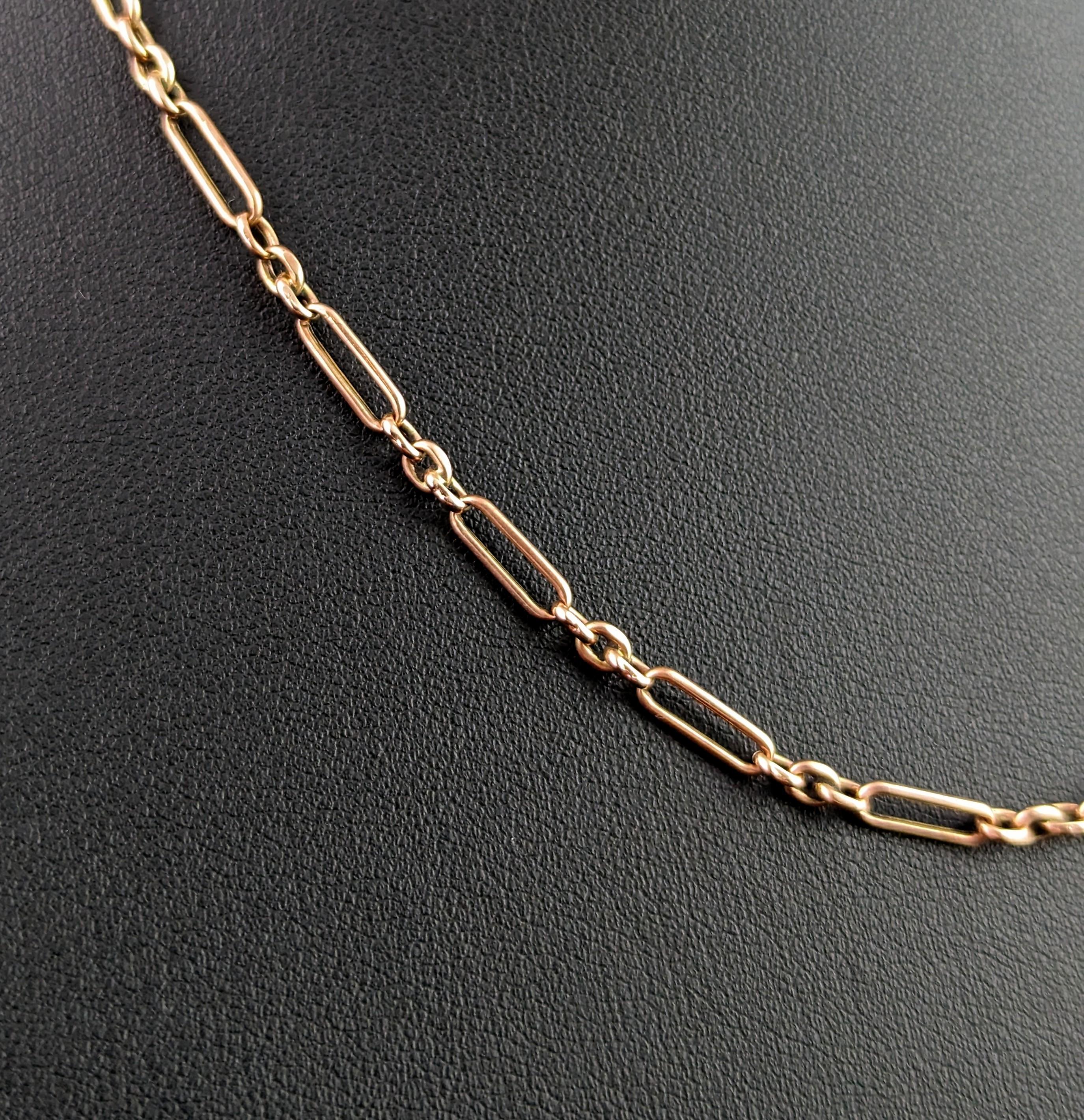 Antique 9k Rose Gold Albert Chain, Necklace, Trombone Link 6
