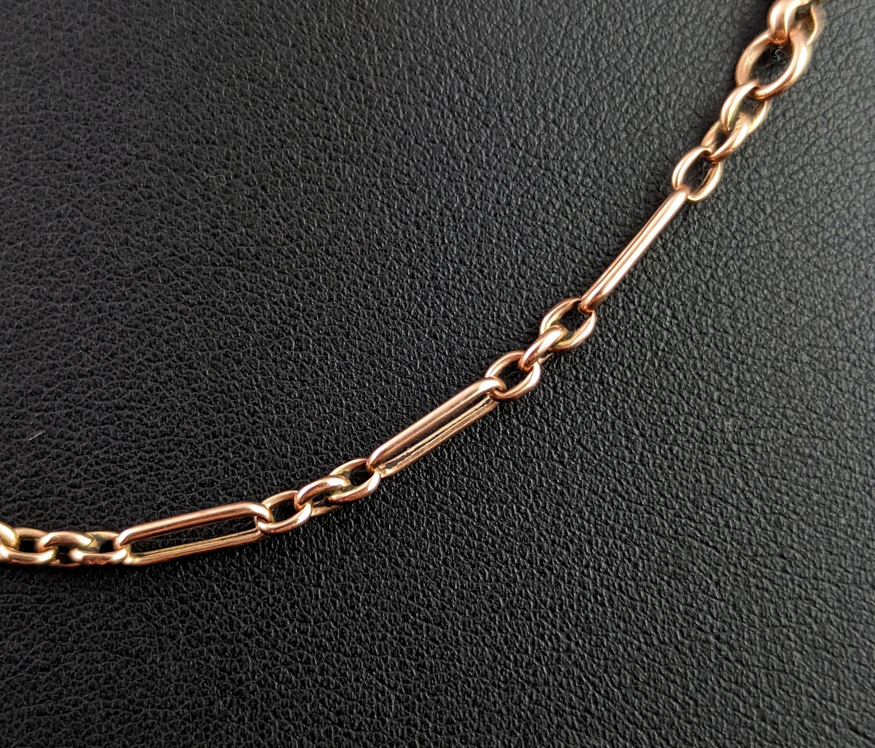 Antique 9k Rose Gold Albert Chain, Necklace, Trombone Link 7