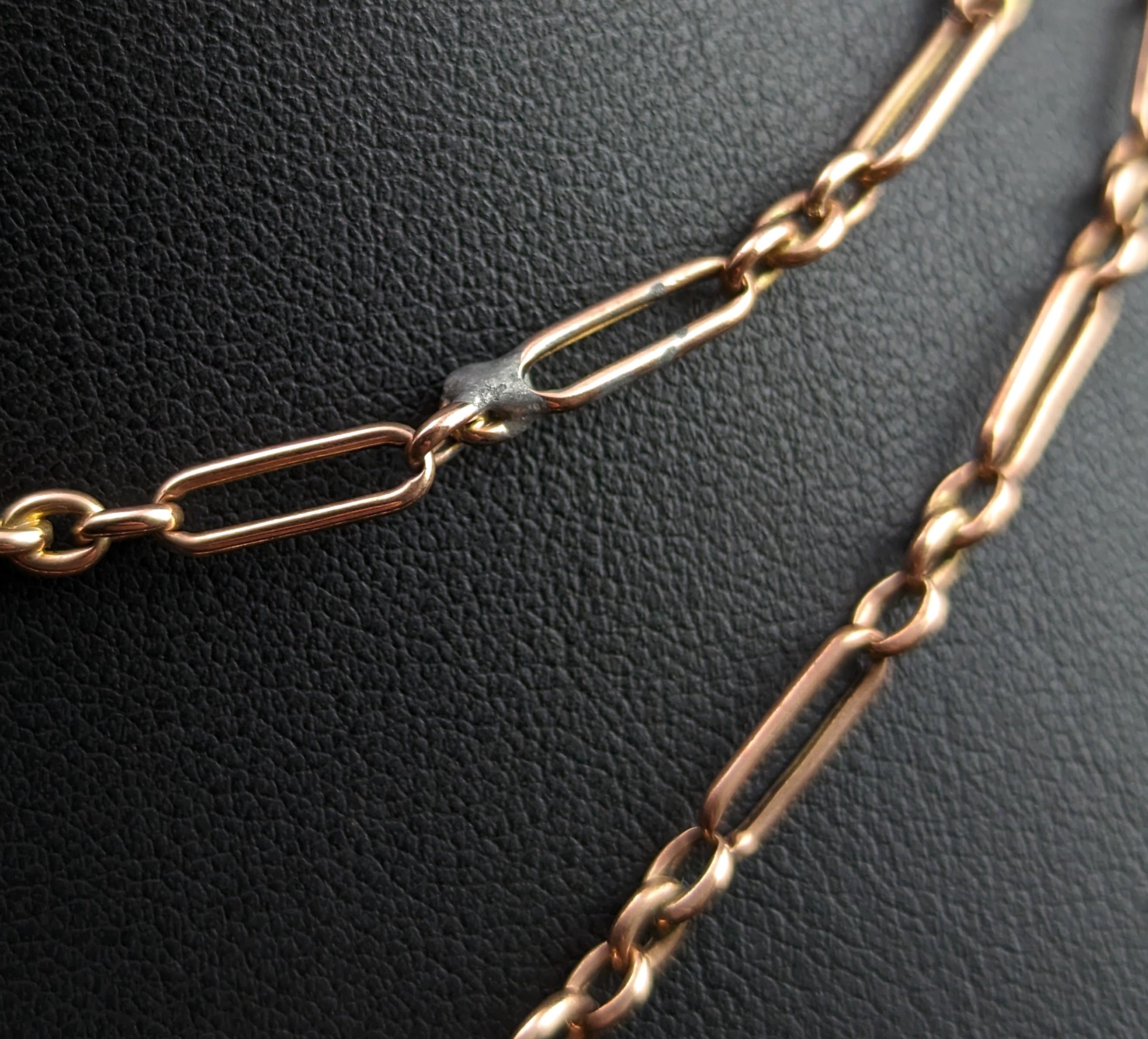 Antique 9k Rose Gold Albert Chain, Necklace, Trombone Link 9