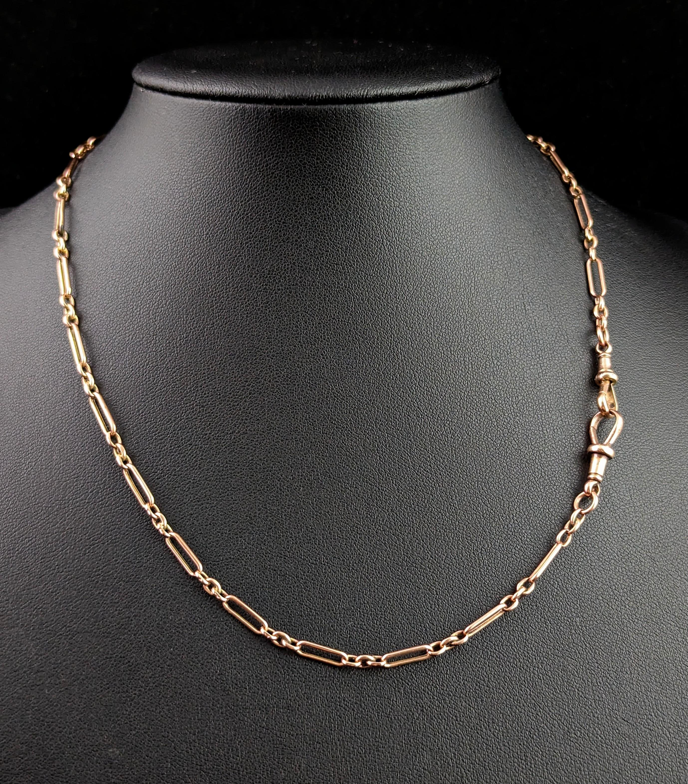 If you are a fan of antique Albert chains then this piece is for you!

This 9kt rose gold Albert chain is a good wearable length and has slimmer links so would be perfect for pendants or wearing as part of a chain stack!

This beautiful chain has