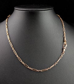 Antique 9k Rose Gold Albert Chain, Necklace, Trombone Link