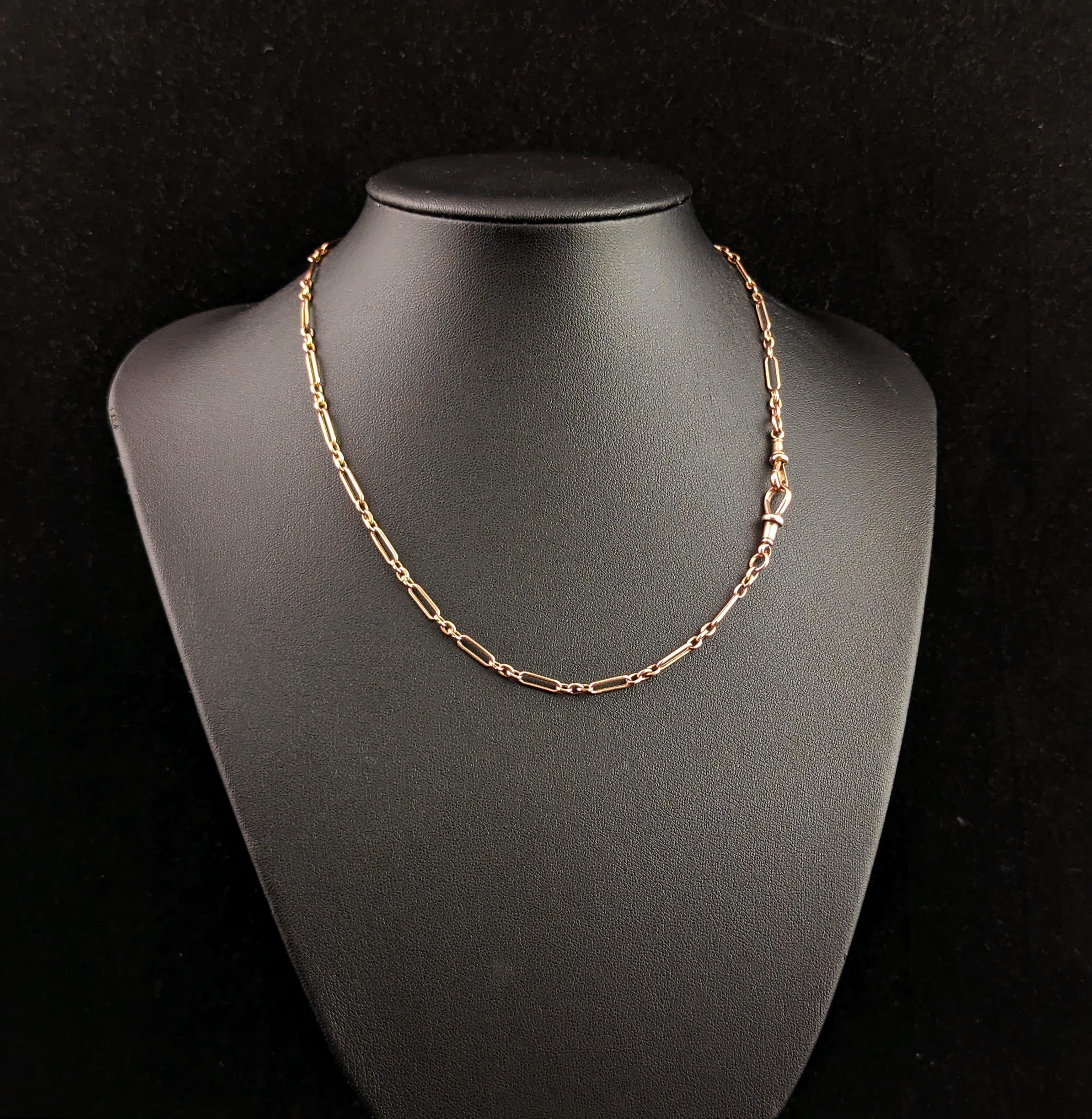 Antique 9k Rose Gold Albert Chain, Necklace, Trombone Link 1