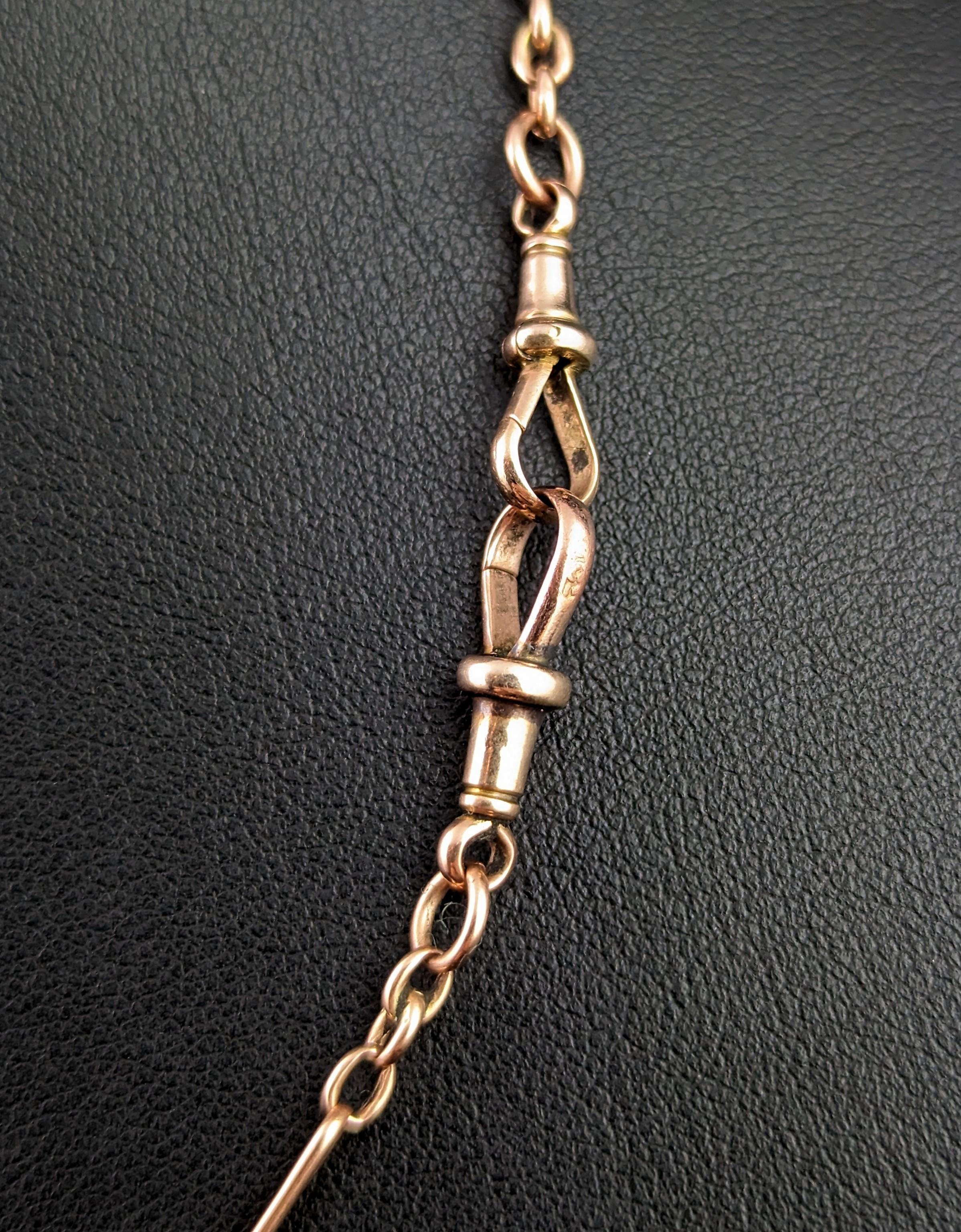 Antique 9k Rose Gold Albert Chain, Necklace, Trombone Link 2