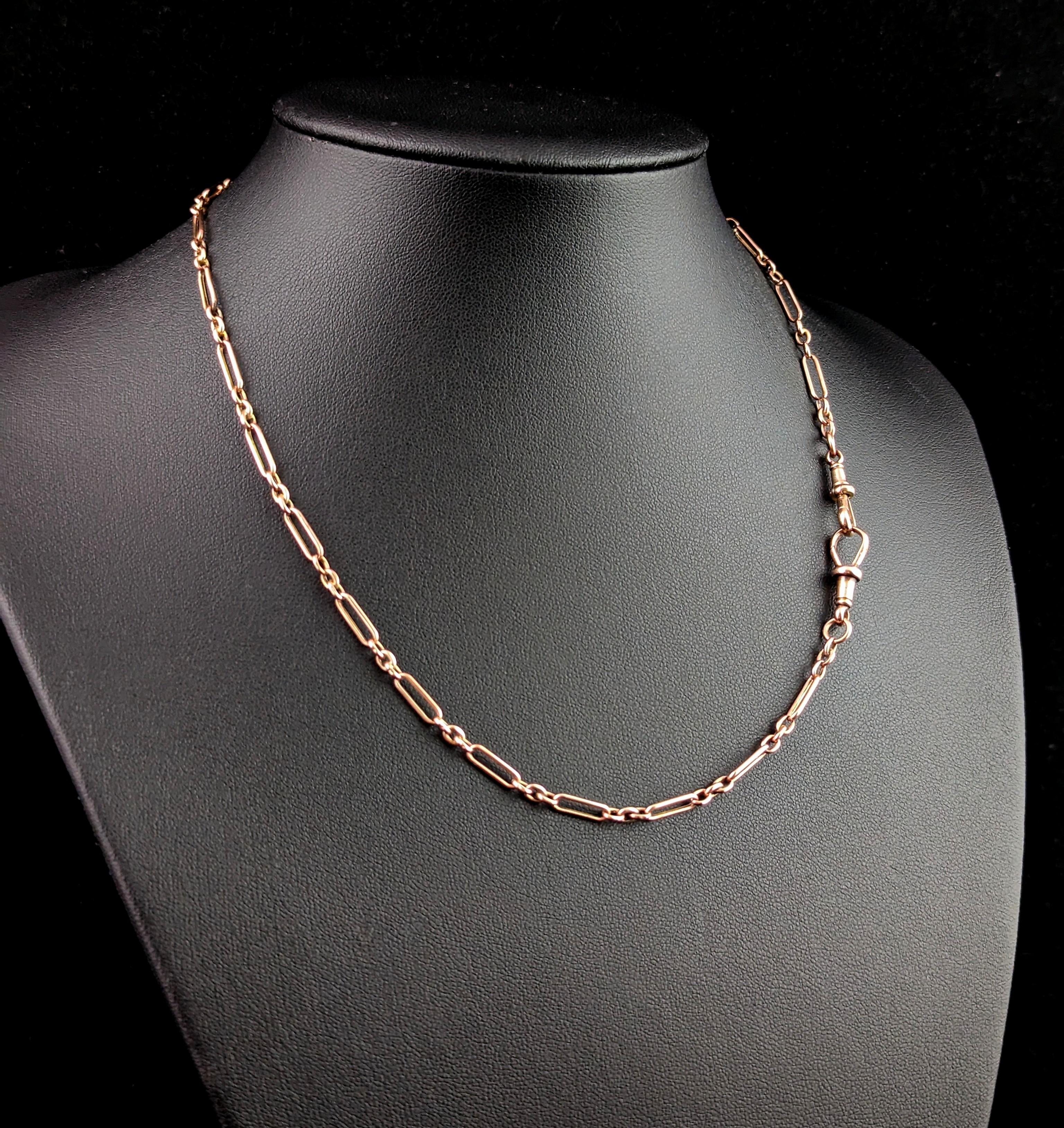 Antique 9k Rose Gold Albert Chain, Necklace, Trombone Link 4