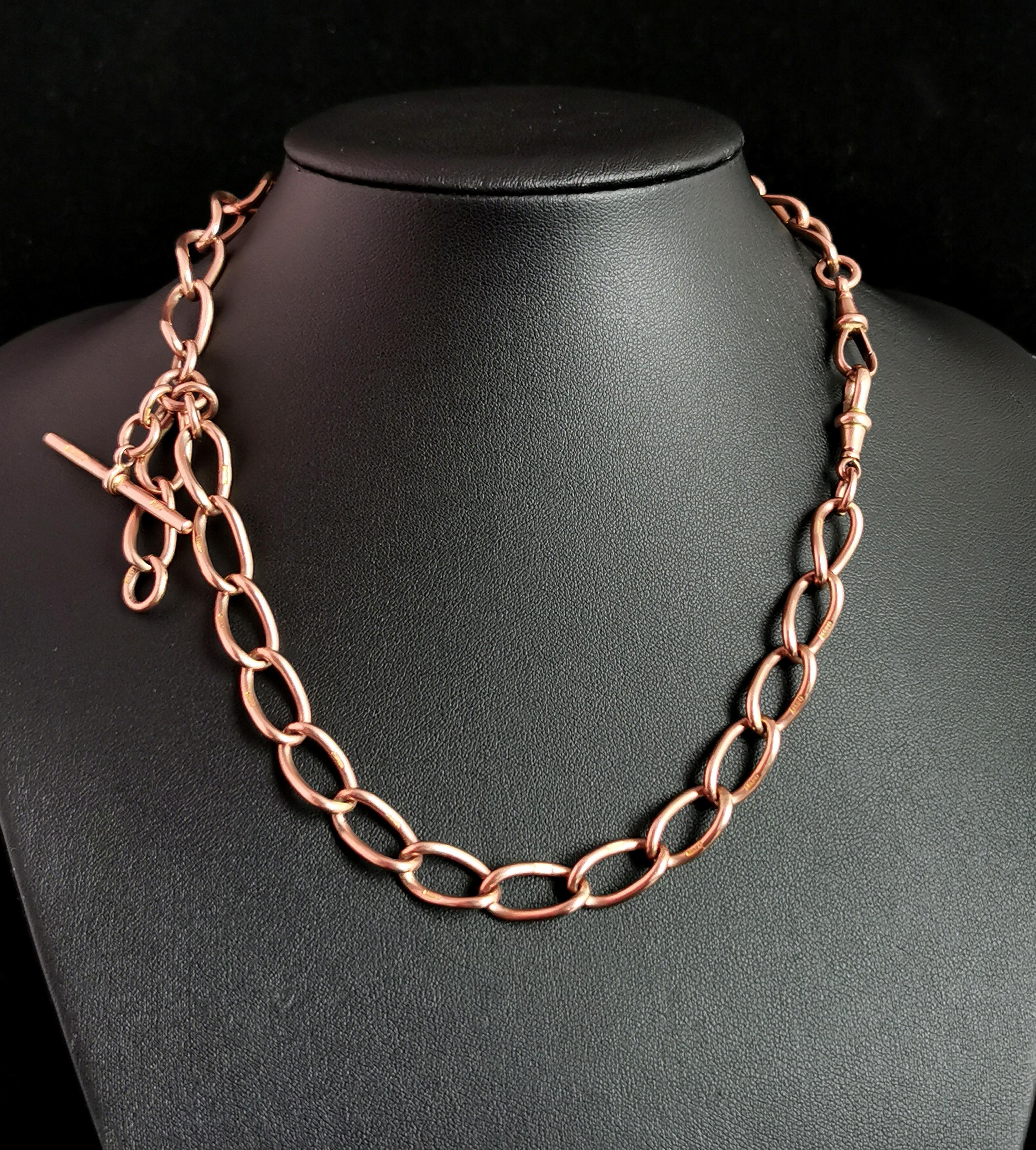 Antique 9k Rose Gold Albert chain, necklace, Watch chain  5