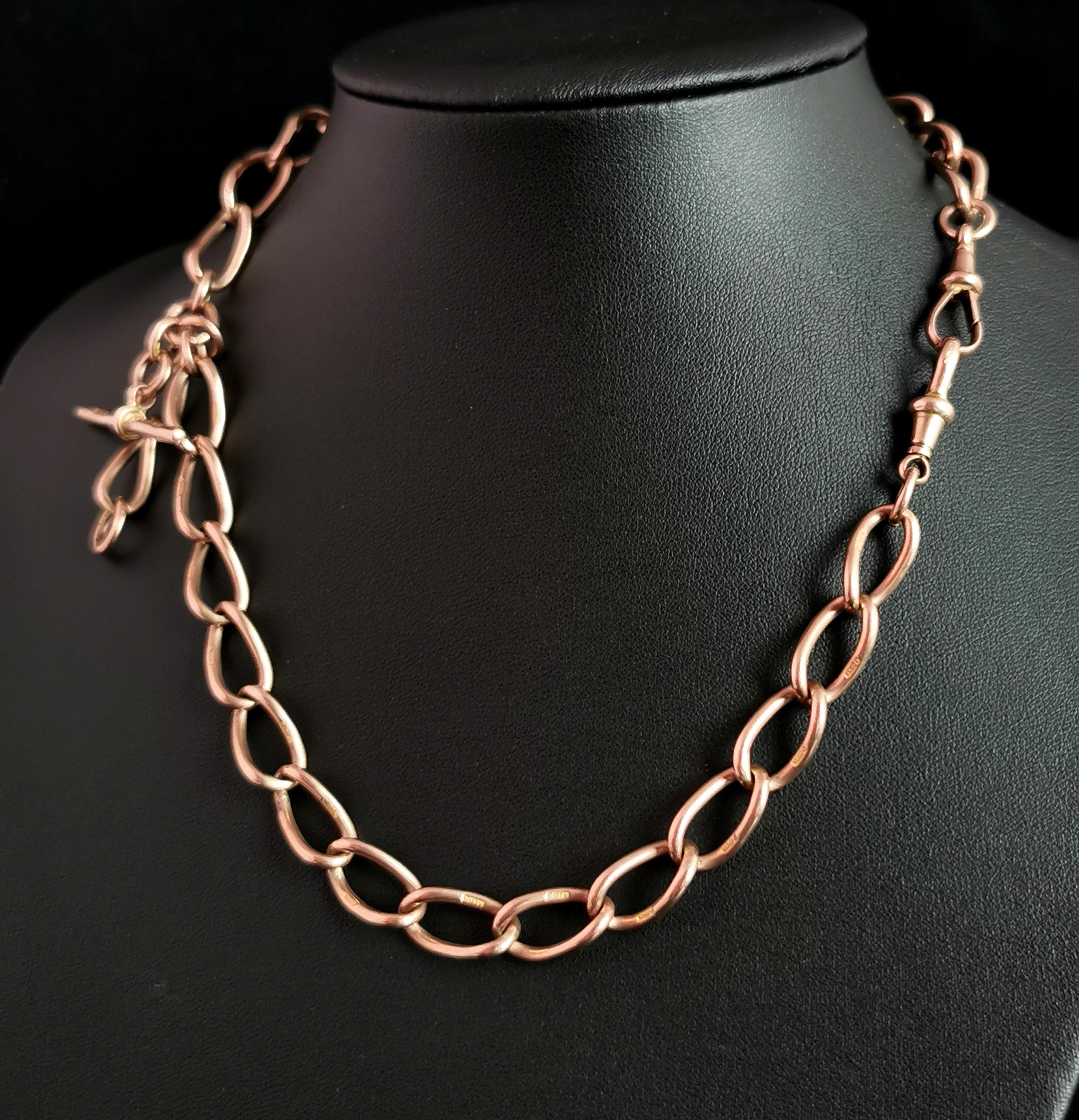 Antique 9k Rose Gold Albert chain, necklace, Watch chain  7