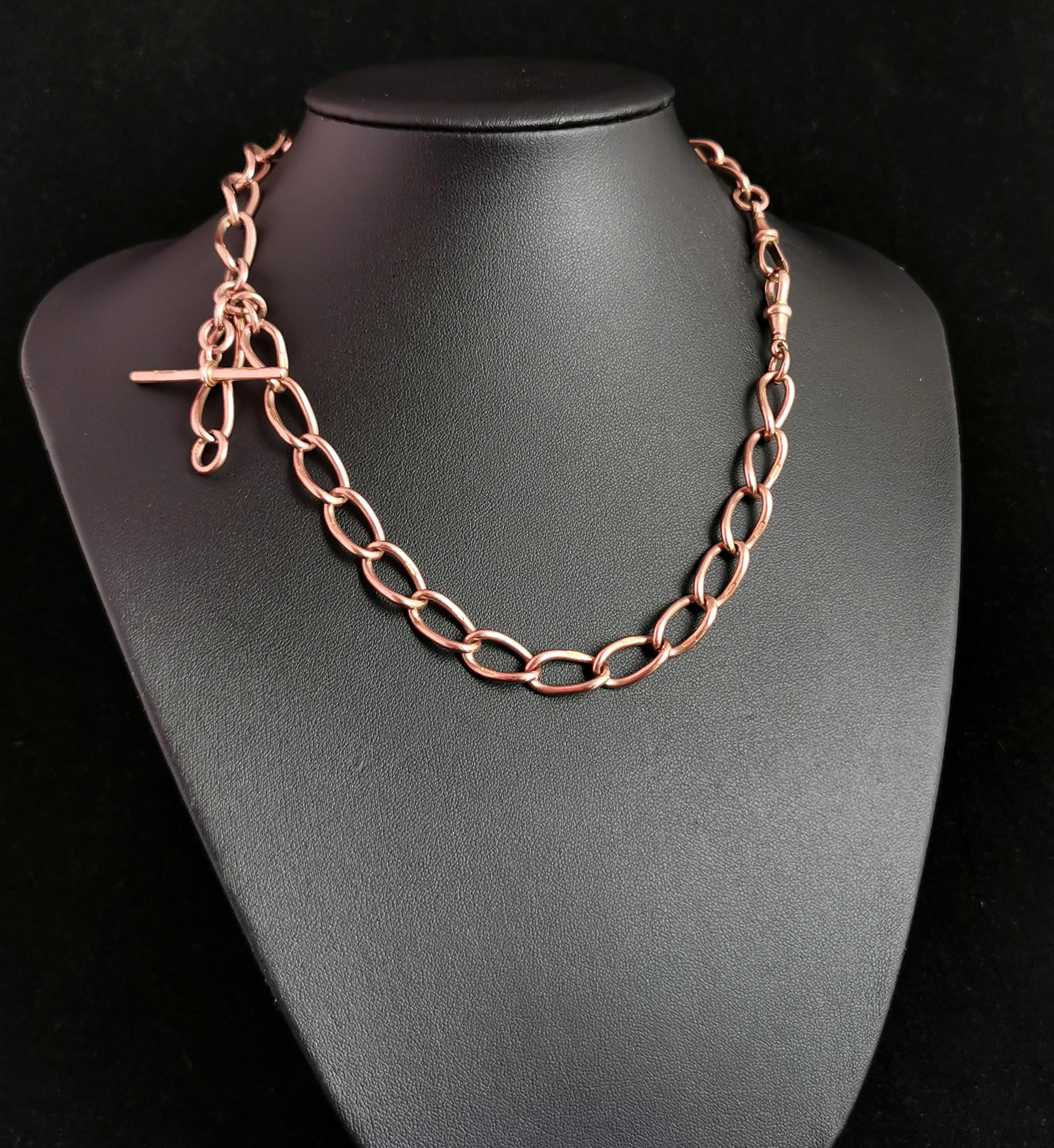 Antique 9k Rose Gold Albert chain, necklace, Watch chain  8