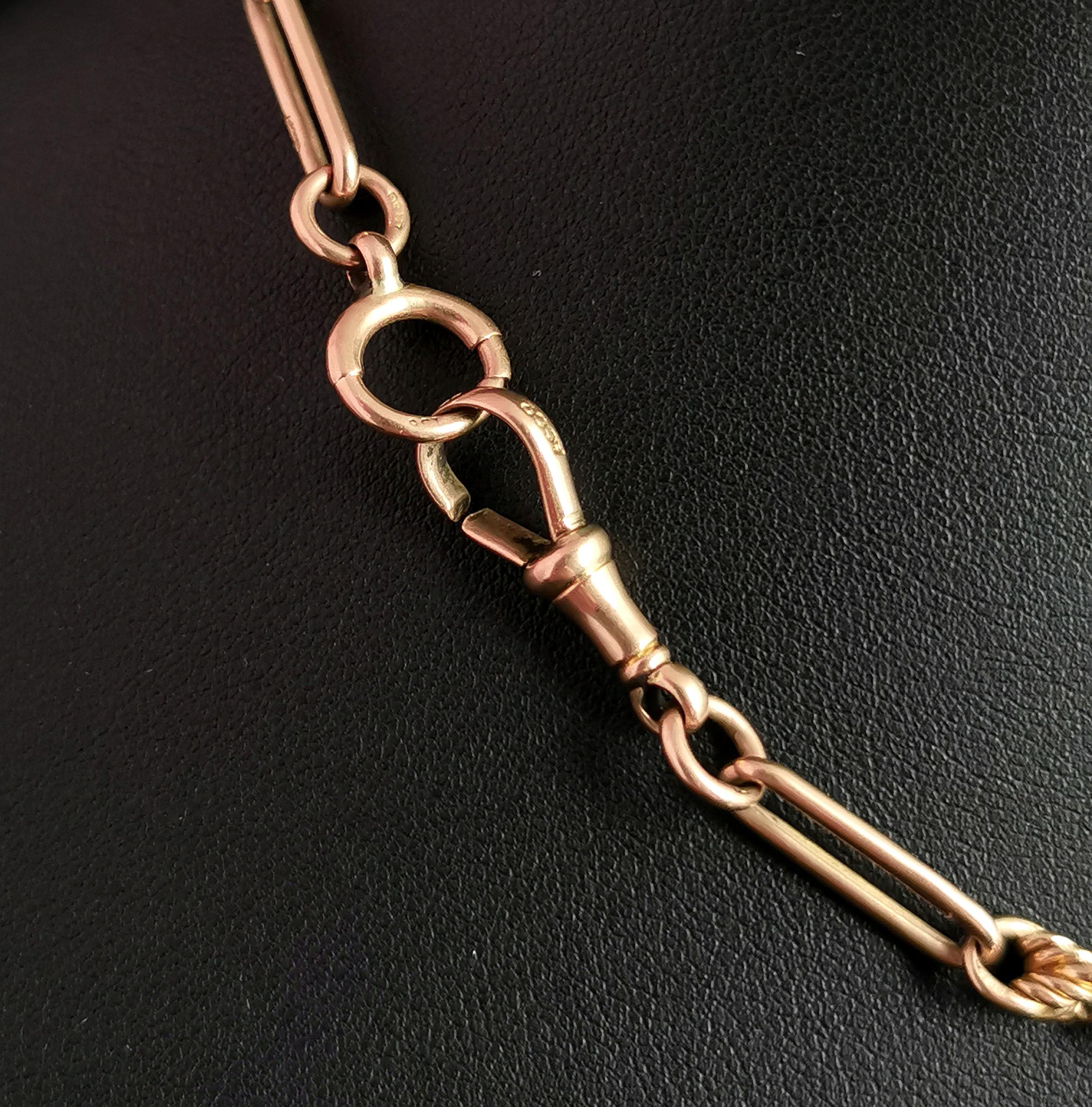 Antike 9k Roségold Albert-Kette, Trombone-Gliederkette, Uhrenkette Halskette 5