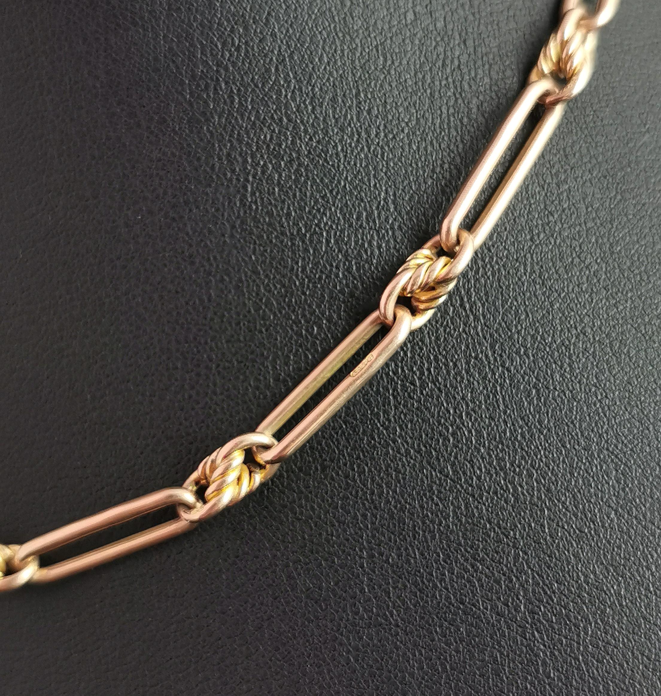 Antike 9k Roségold Albert-Kette, Trombone-Gliederkette, Uhrenkette Halskette 6