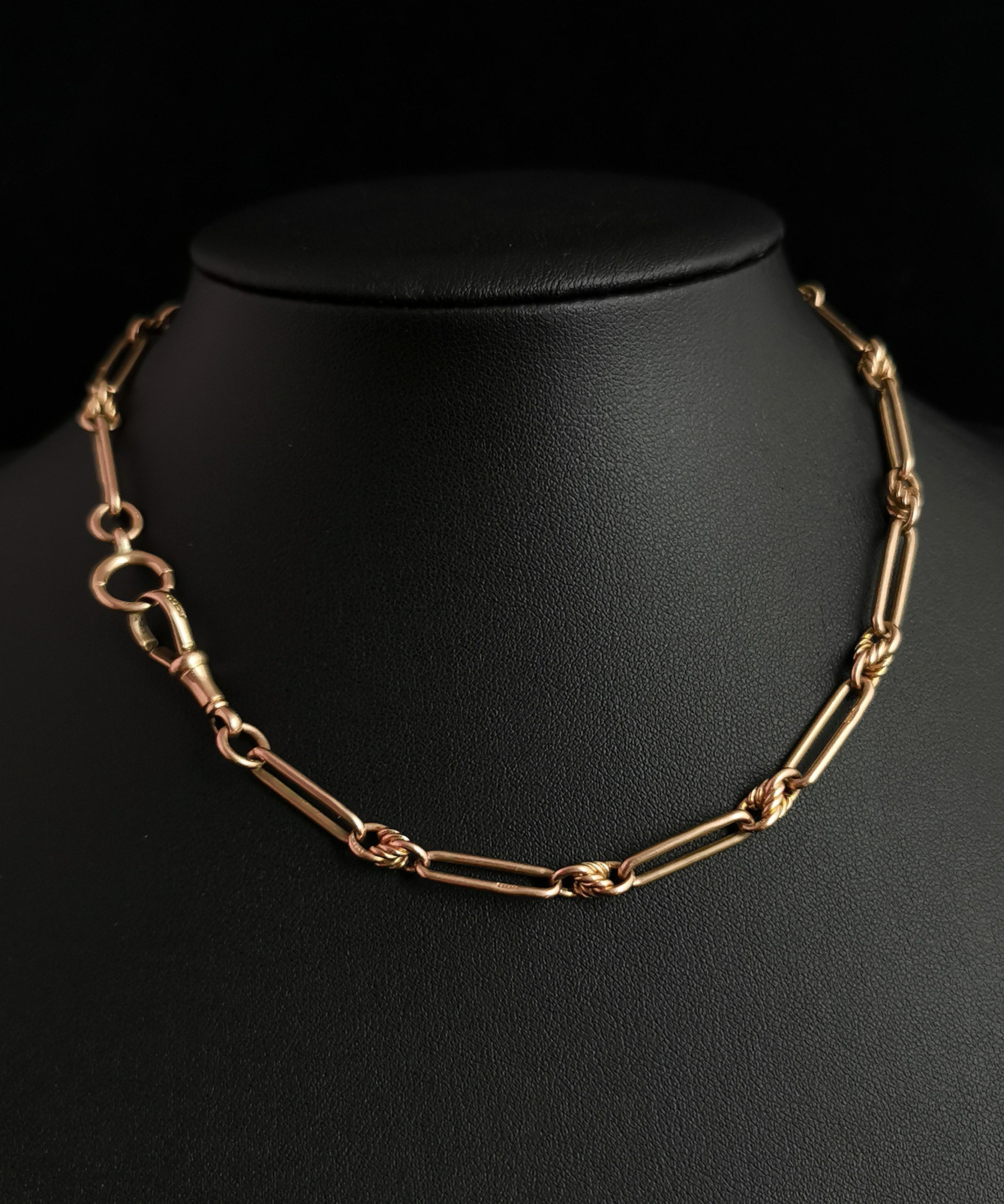 Antike 9k Roségold Albert-Kette, Trombone-Gliederkette, Uhrenkette Halskette 7