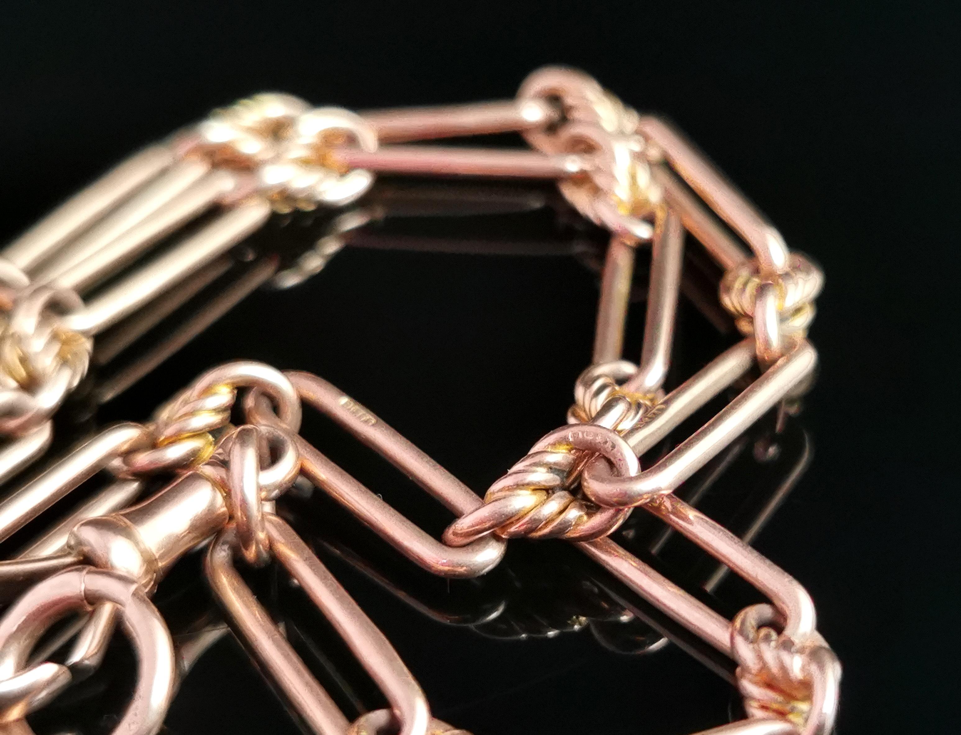 Antike 9k Roségold Albert-Kette, Trombone-Gliederkette, Uhrenkette Halskette 3