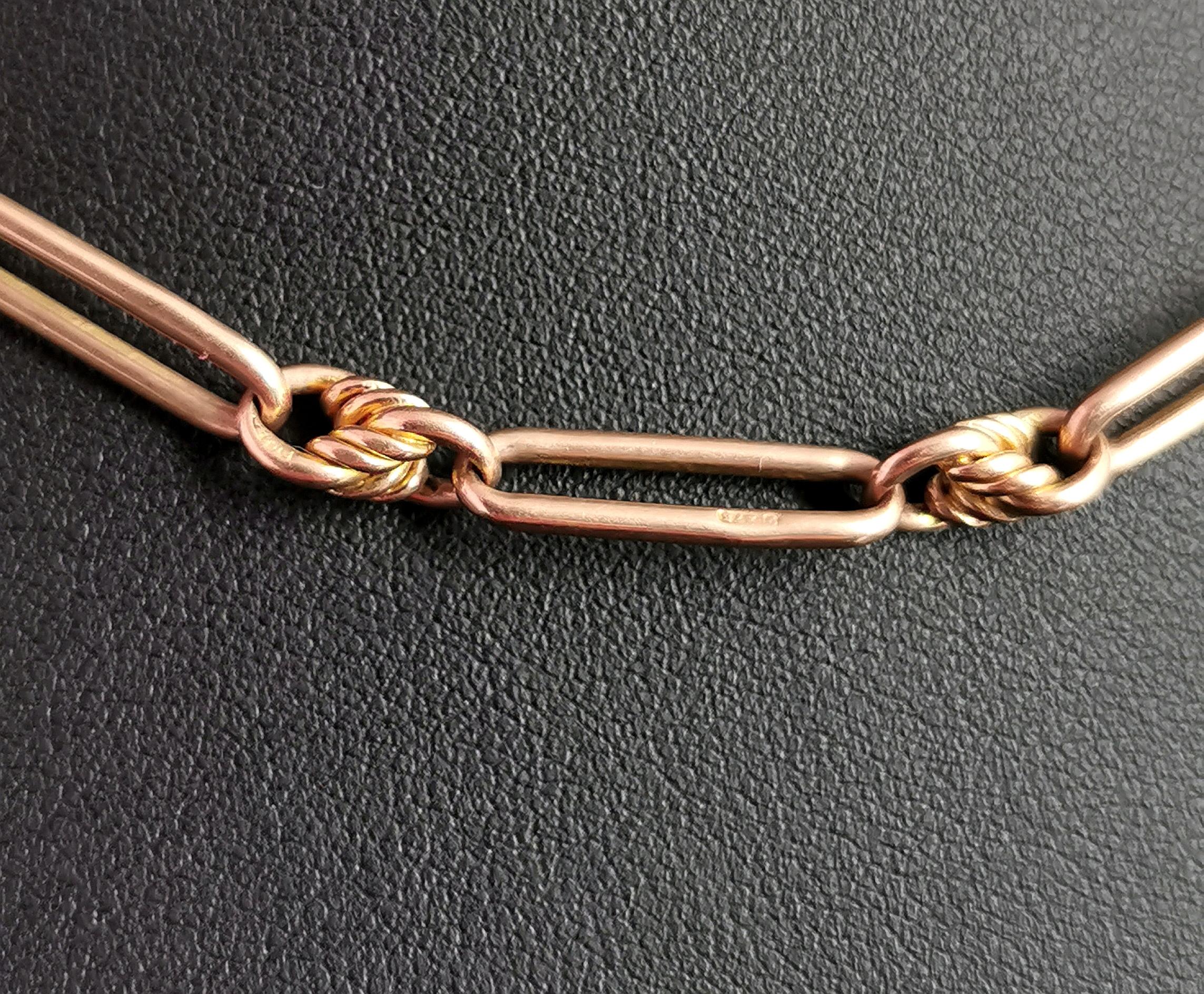Antike 9k Roségold Albert-Kette, Trombone-Gliederkette, Uhrenkette Halskette 4