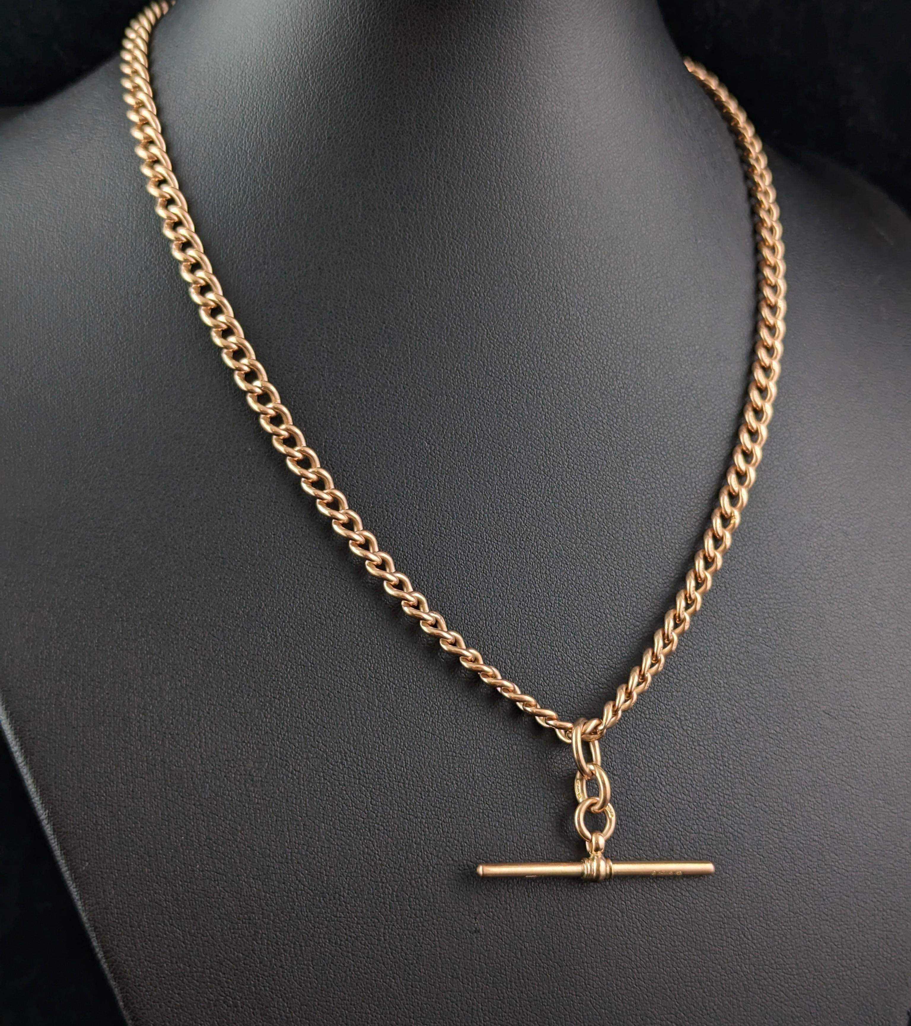 Antique 9k rose gold Albert chain, watch chain necklace, Art Deco  6