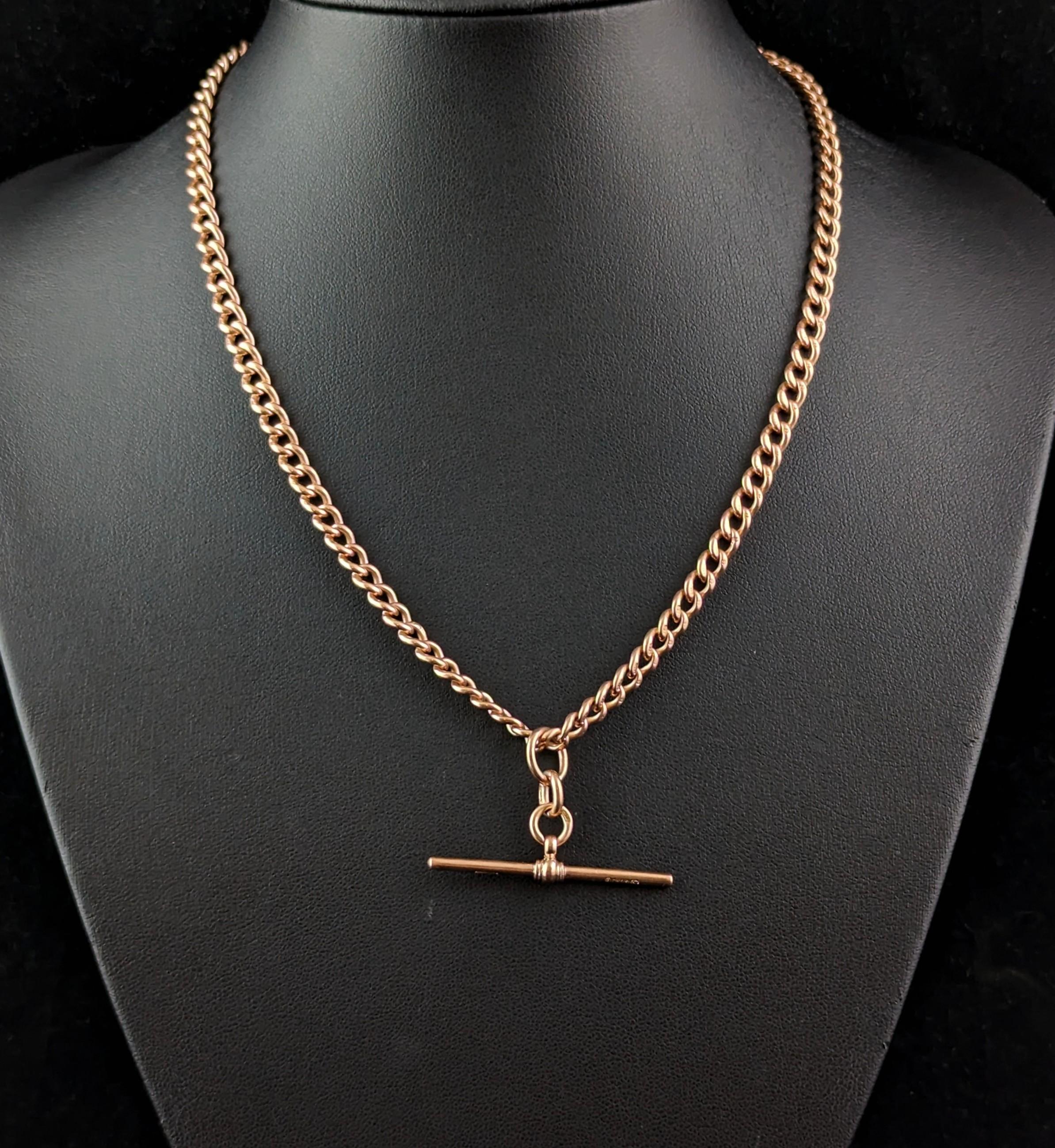 Antique 9k rose gold Albert chain, watch chain necklace, Art Deco  7