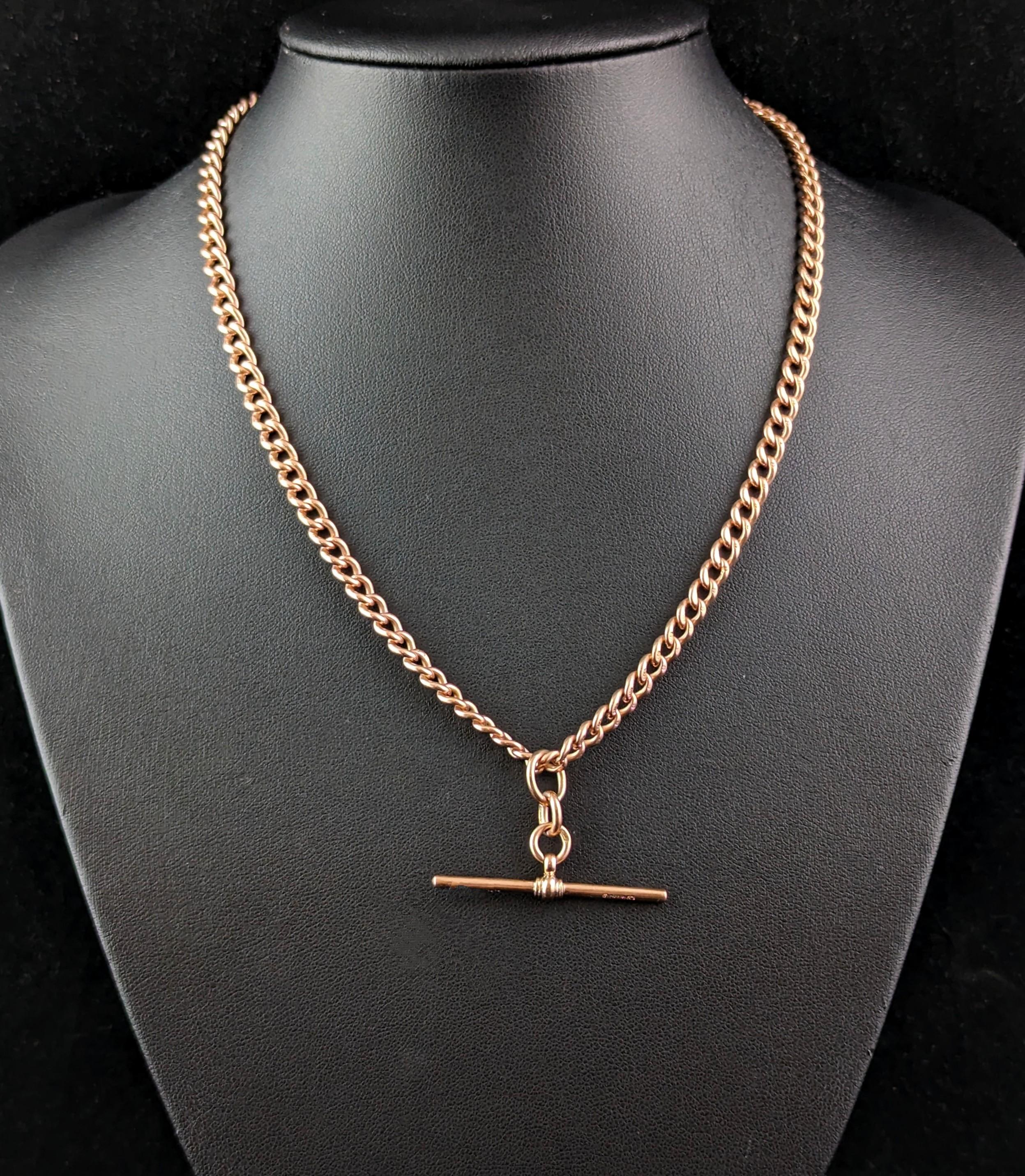 Antique 9k rose gold Albert chain, watch chain necklace, Art Deco  In Good Condition In NEWARK, GB