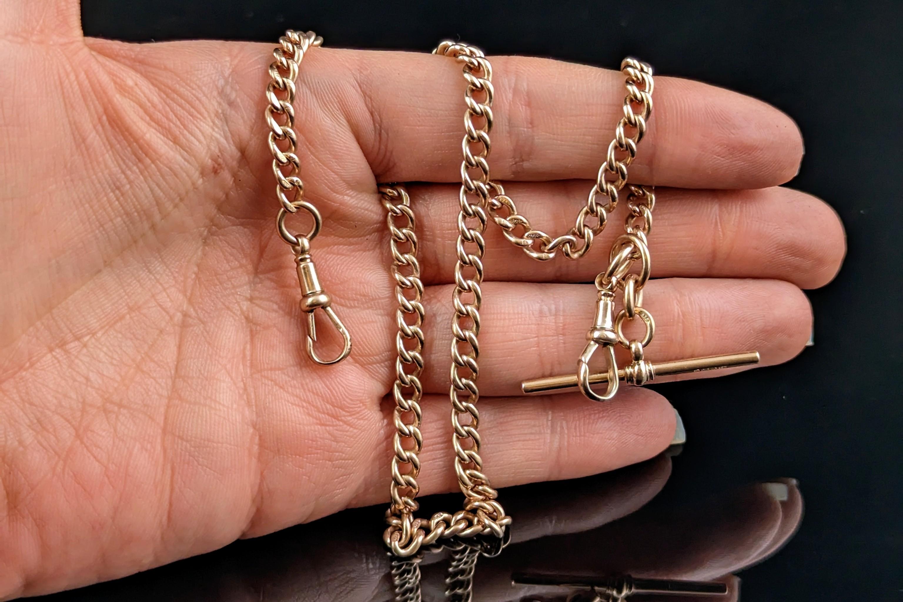 Women's or Men's Antique 9k rose gold Albert chain, watch chain necklace, Art Deco 