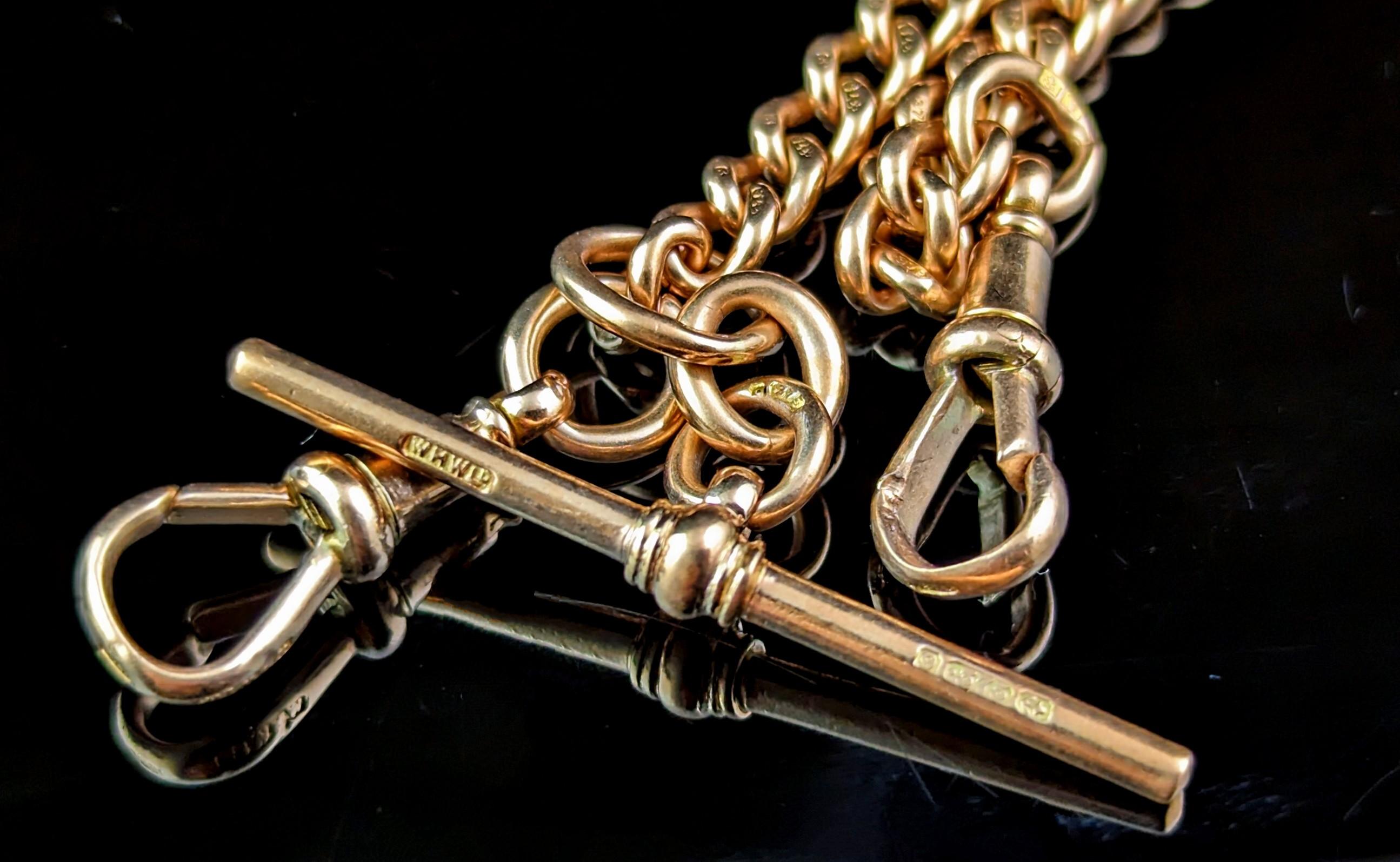 Antique 9k rose gold Albert chain, watch chain necklace, Art Deco  1