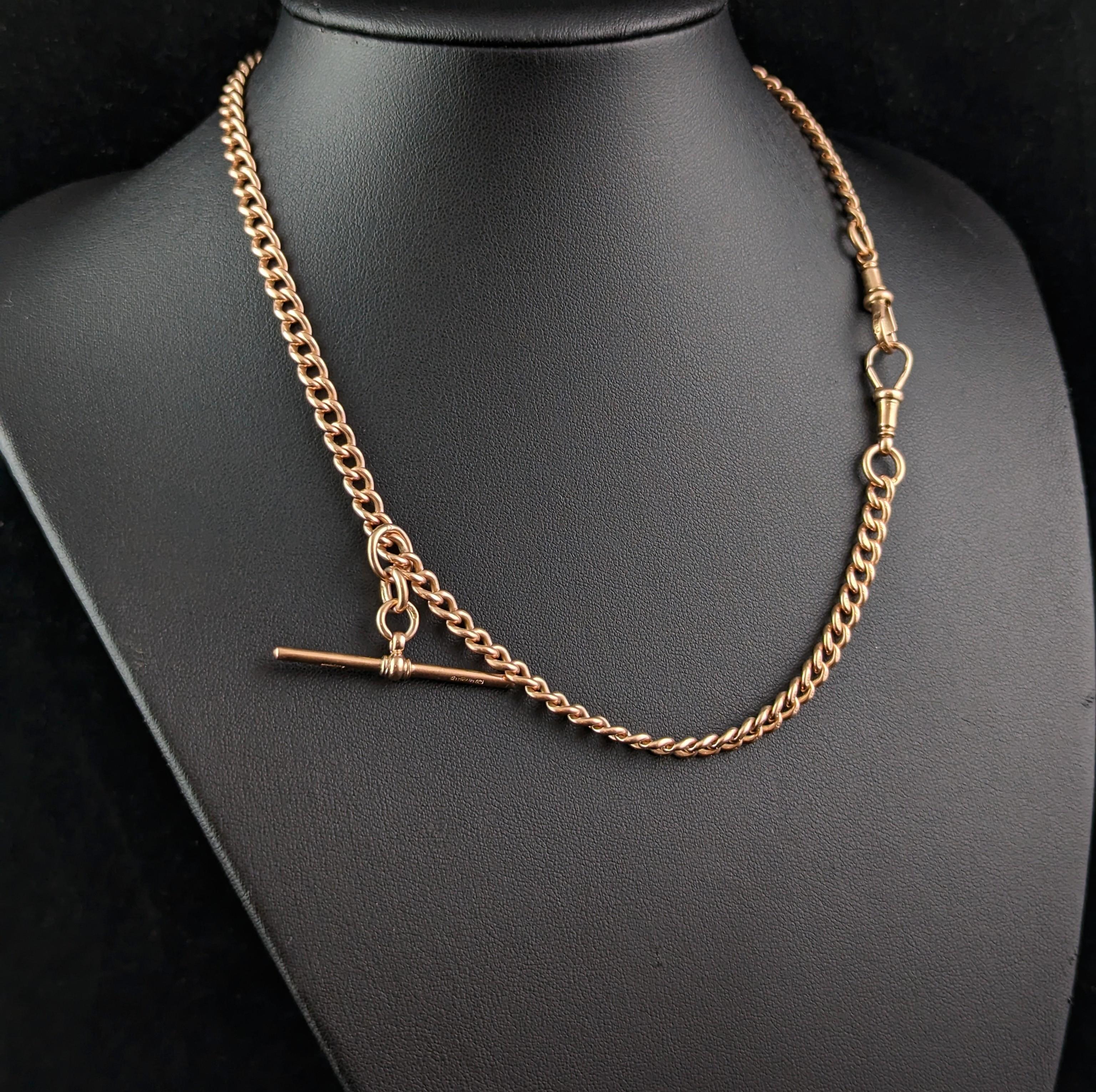 Antique 9k rose gold Albert chain, watch chain necklace, Art Deco  2