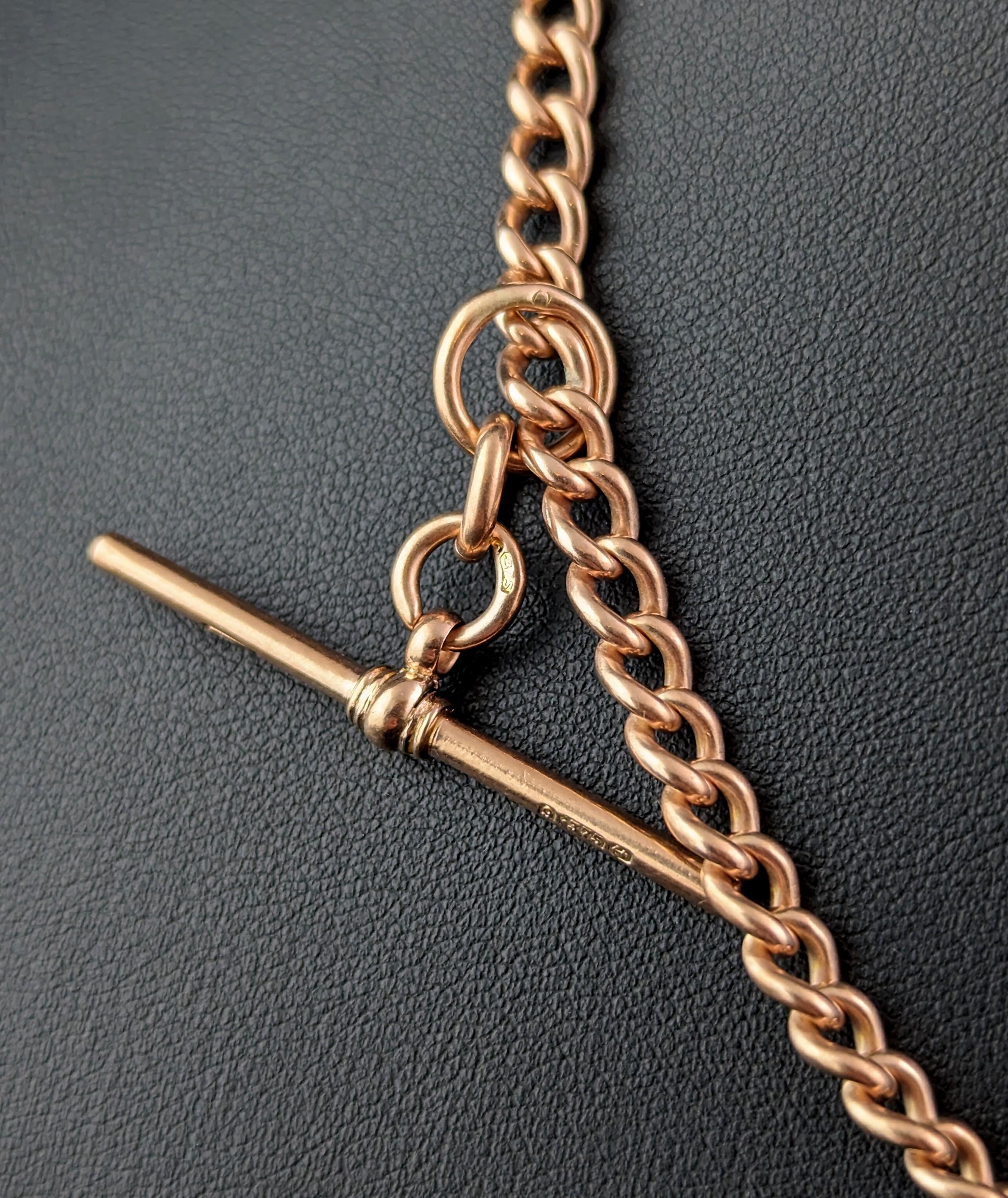 Antique 9k rose gold Albert chain, watch chain necklace, Art Deco  3