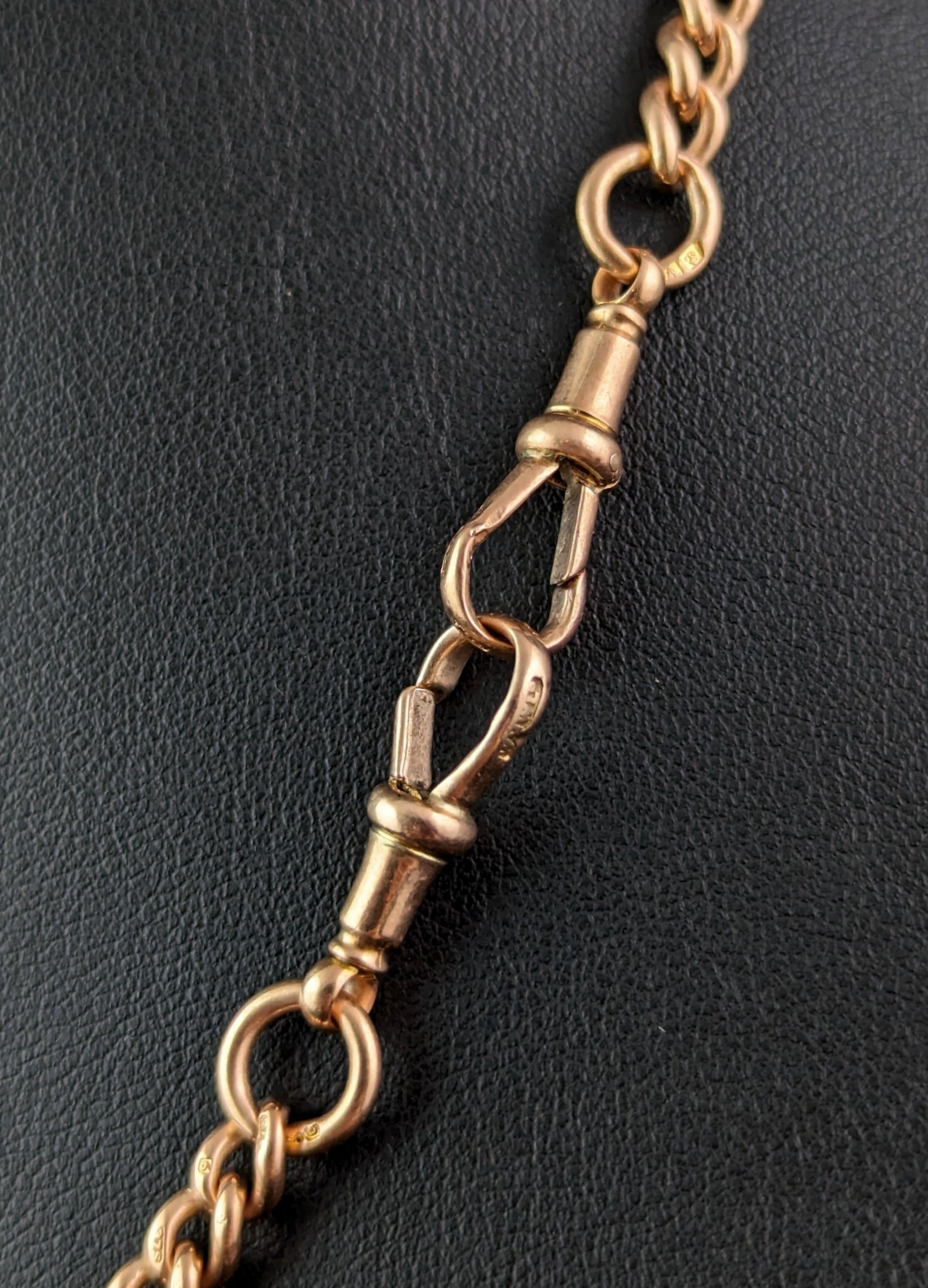Antique 9k rose gold Albert chain, watch chain necklace, Art Deco  4