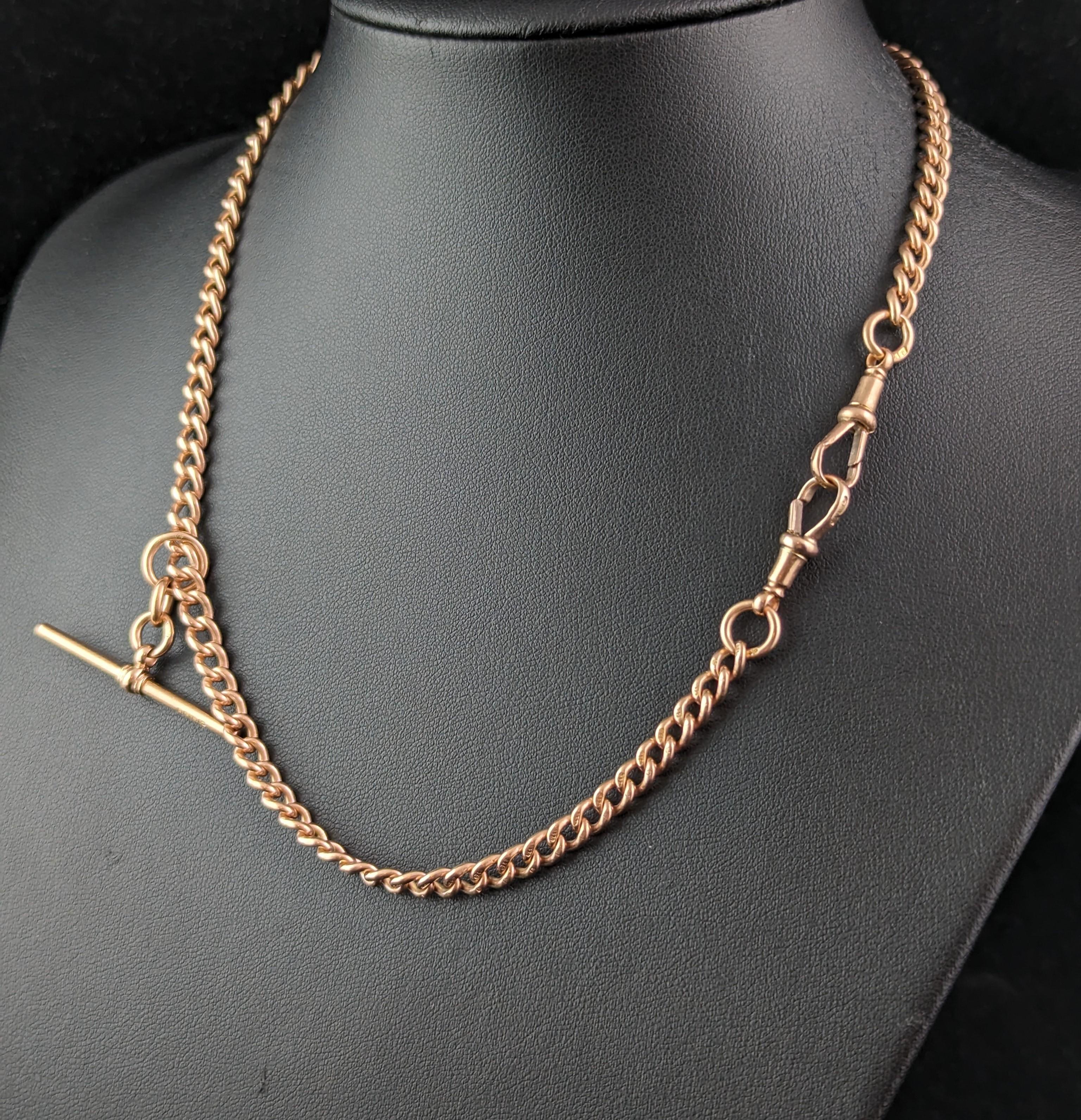 Antique 9k rose gold Albert chain, watch chain necklace, Art Deco  5