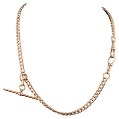 Vintage 9k rose gold Albert chain, watch chain necklace, Art Deco 