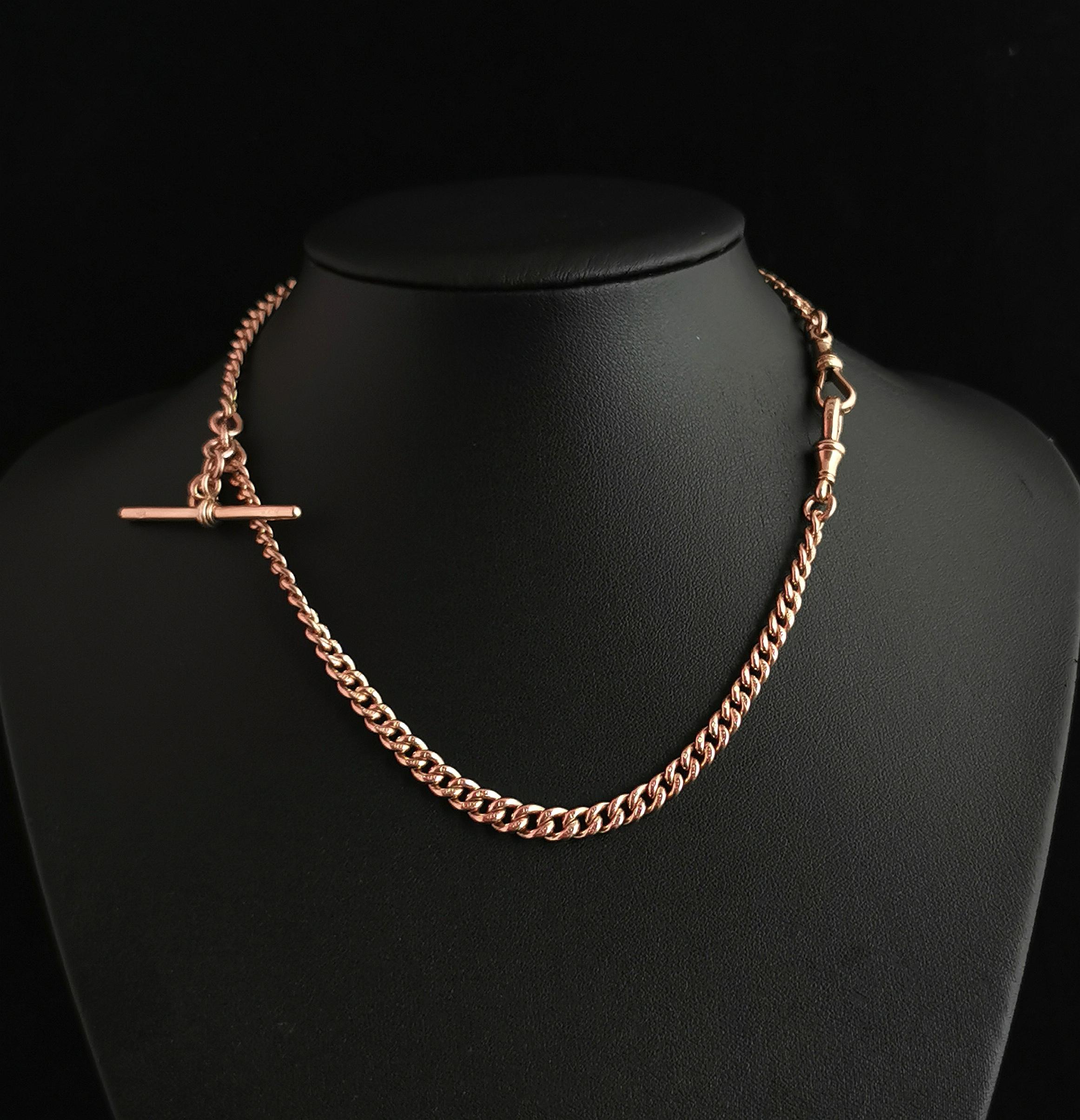 Antique 9k Rose Gold Albert Chain, Watch Chain Necklace, Curb Link 2