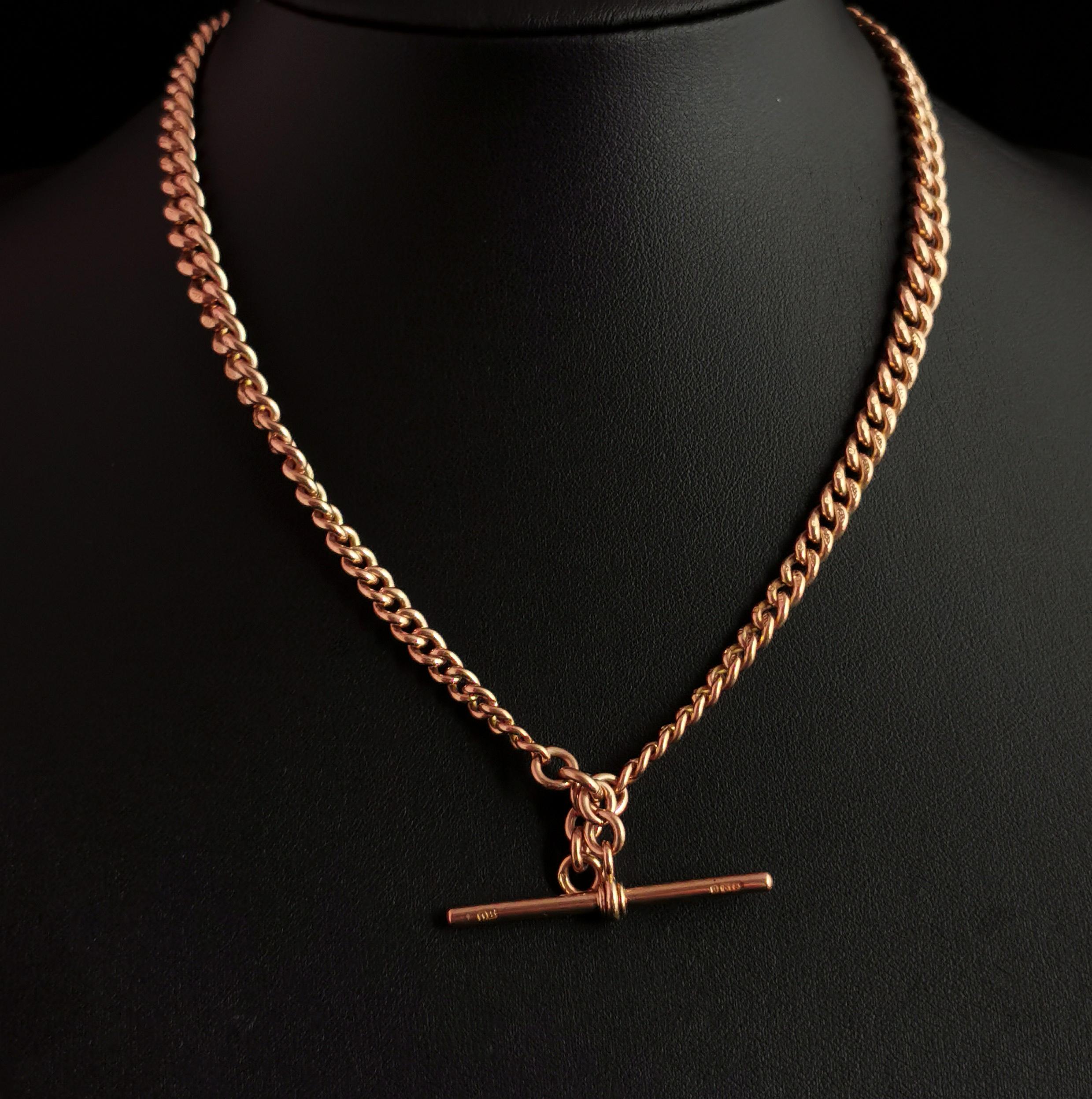 Antique 9k Rose Gold Albert Chain, Watch Chain Necklace, Curb Link 3