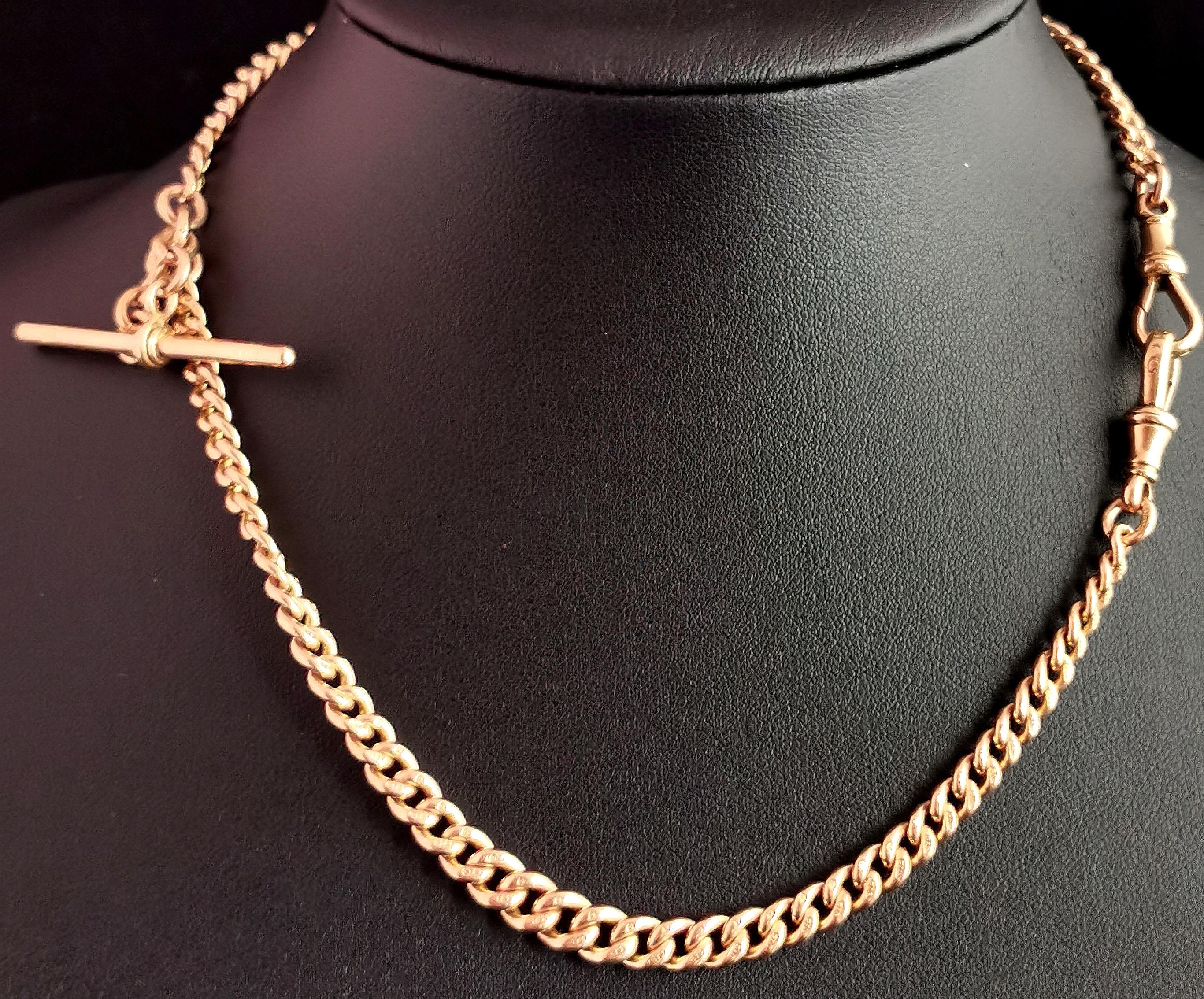 Antique 9k Rose Gold Albert Chain, Watch Chain Necklace, Curb Link 4