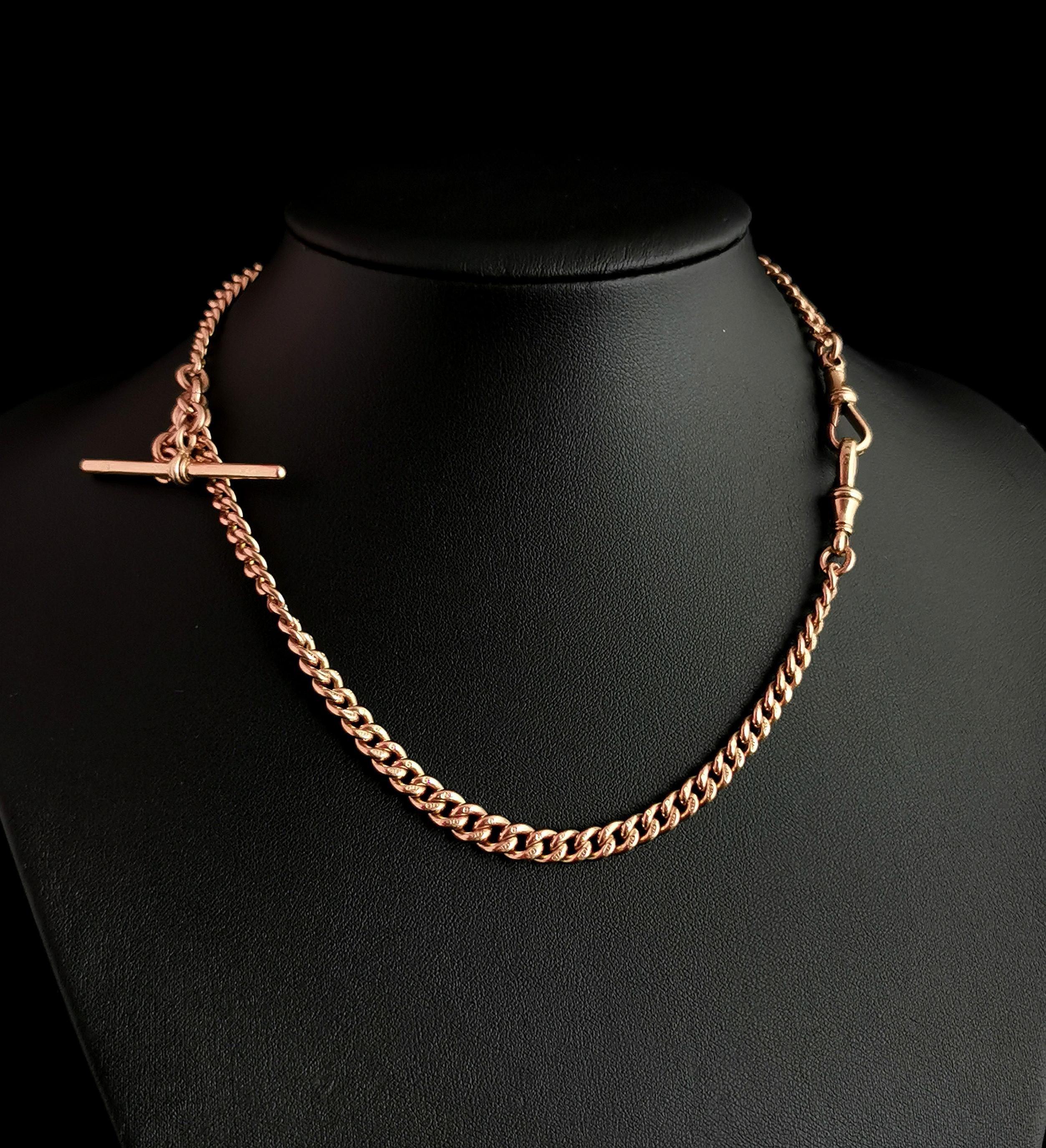 Antique 9k Rose Gold Albert Chain, Watch Chain Necklace, Curb Link 7