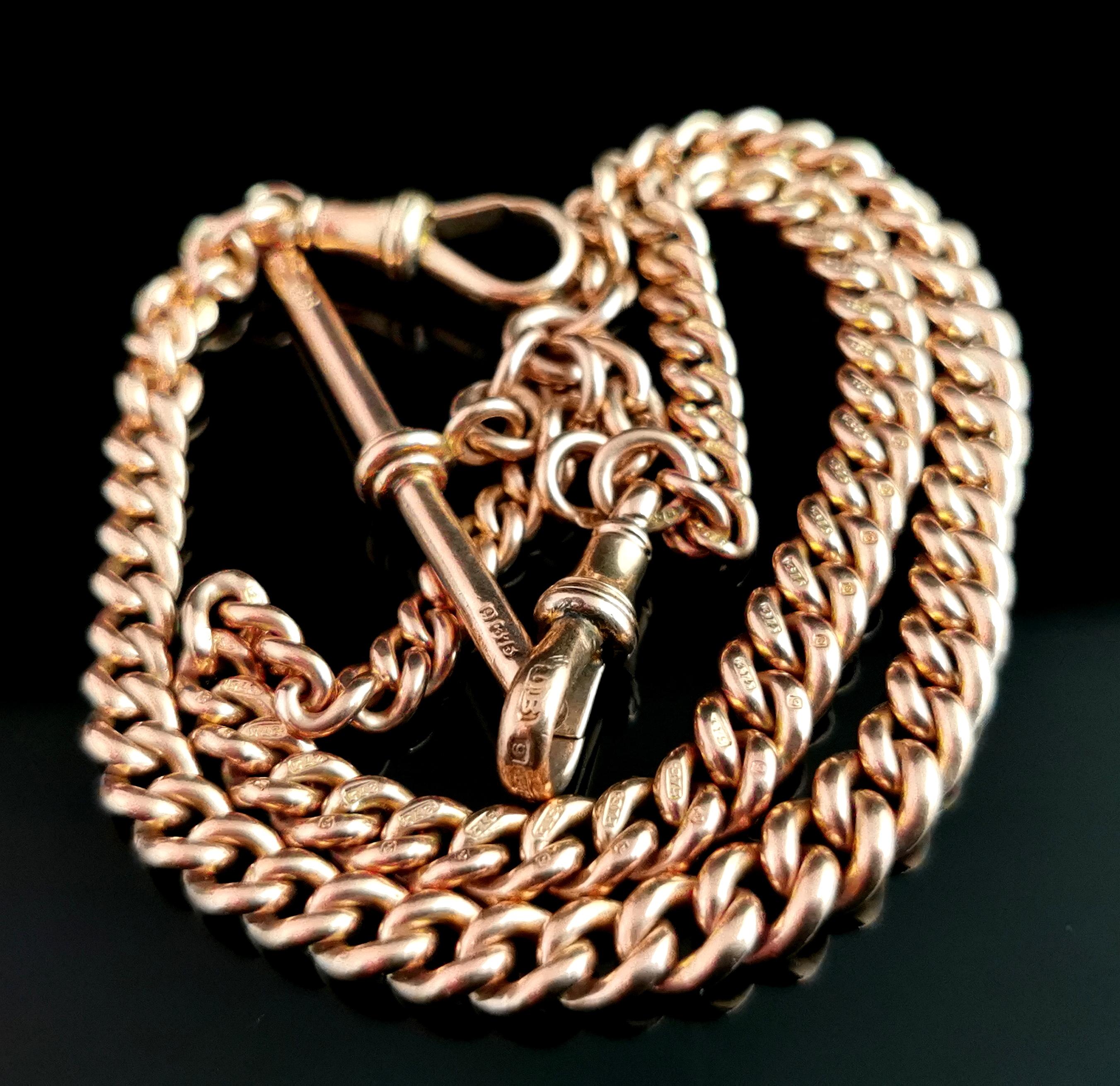 Antique 9k Rose Gold Albert Chain, Watch Chain Necklace, Curb Link In Good Condition In NEWARK, GB