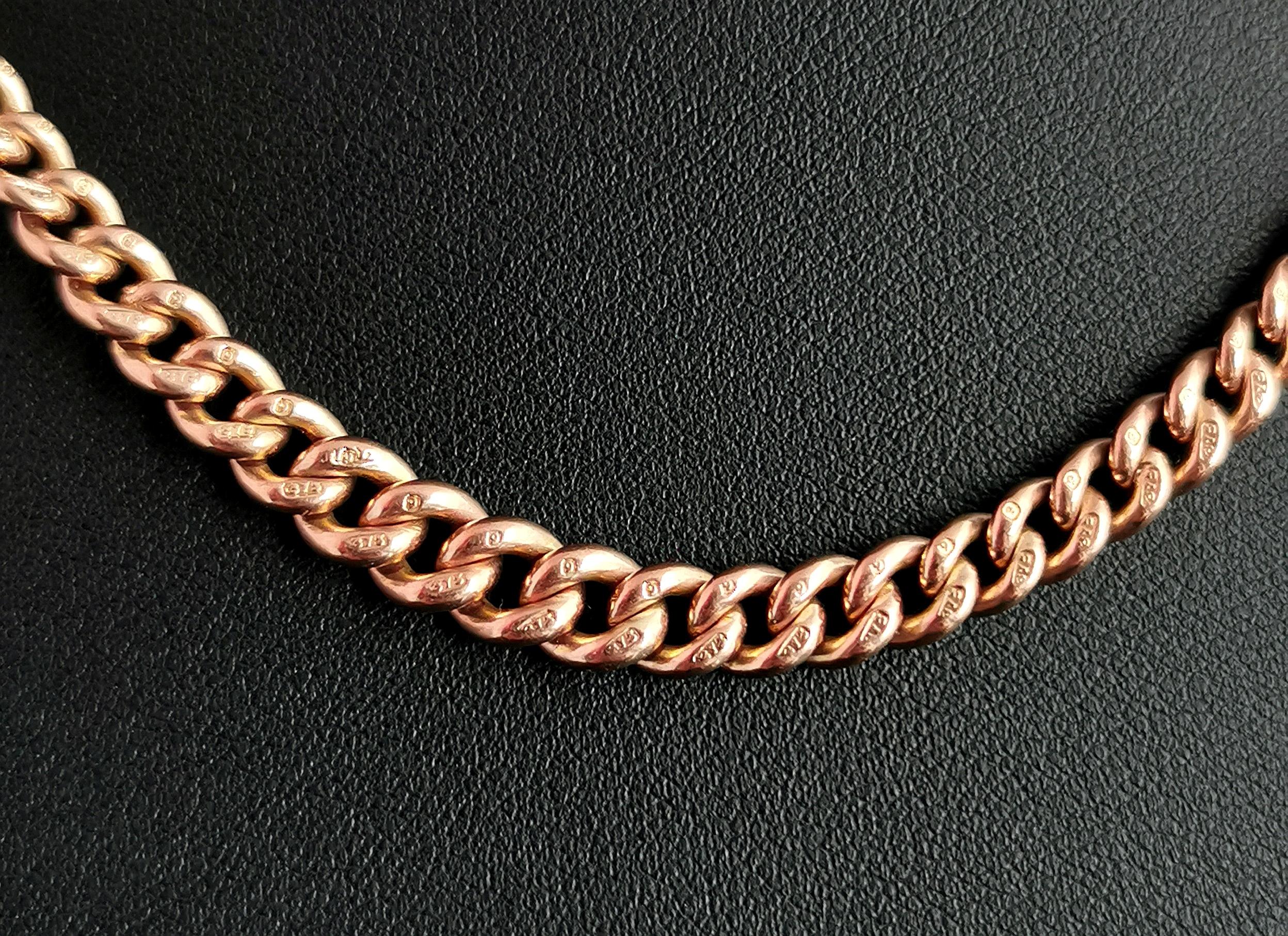 Antique 9k Rose Gold Albert Chain, Watch Chain Necklace, Curb Link 1