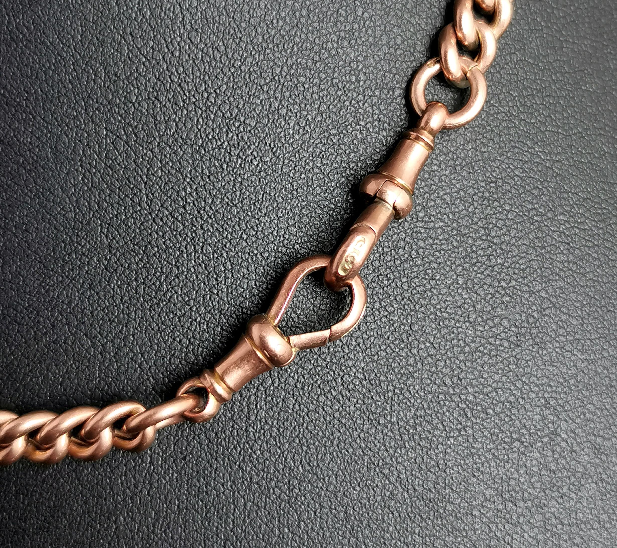 Antique 9k Rose Gold Albert chain, watch chain necklace, Edwardian  3