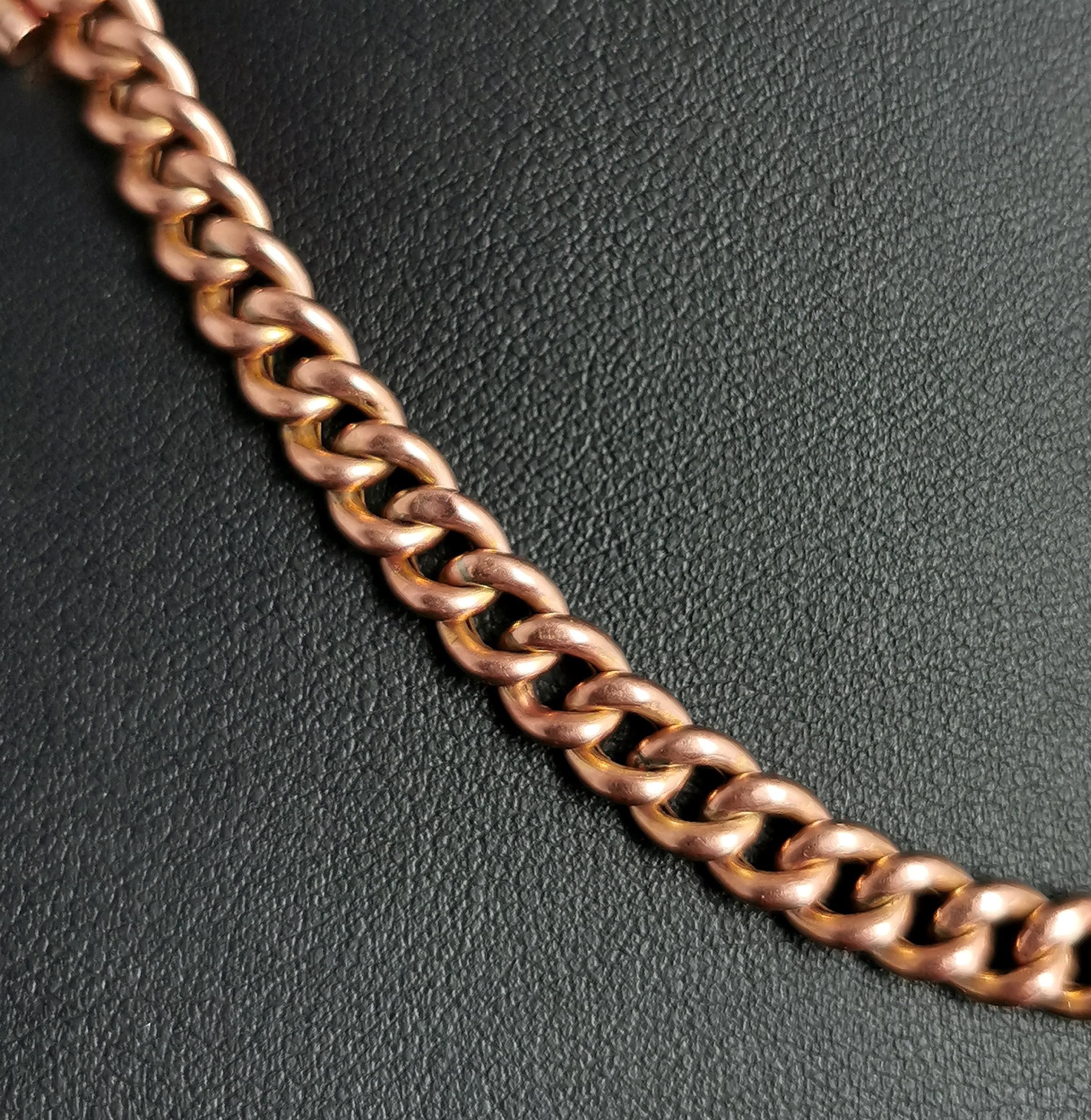 Antique 9k Rose Gold Albert chain, watch chain necklace, Edwardian  4