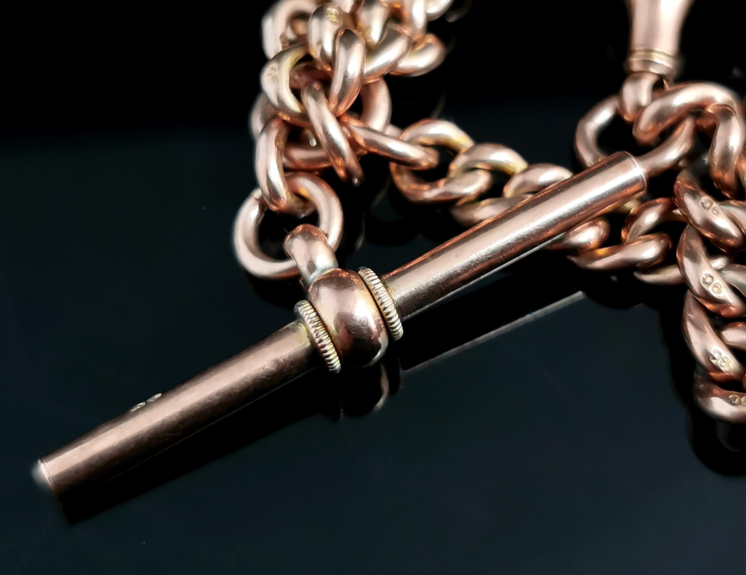 Antique 9k Rose Gold Albert chain, watch chain necklace, Edwardian  5