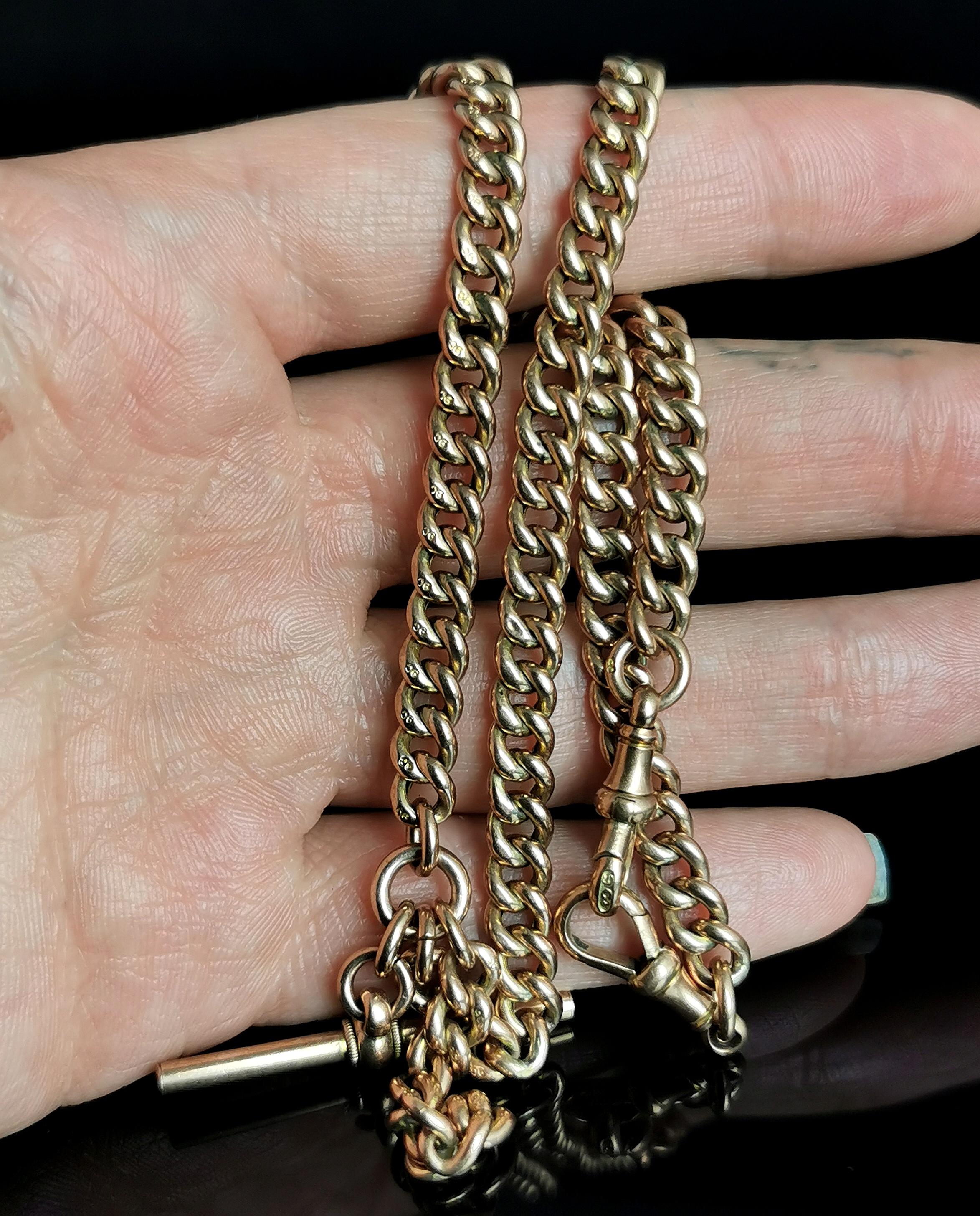 Antique 9k Rose Gold Albert chain, watch chain necklace, Edwardian  6