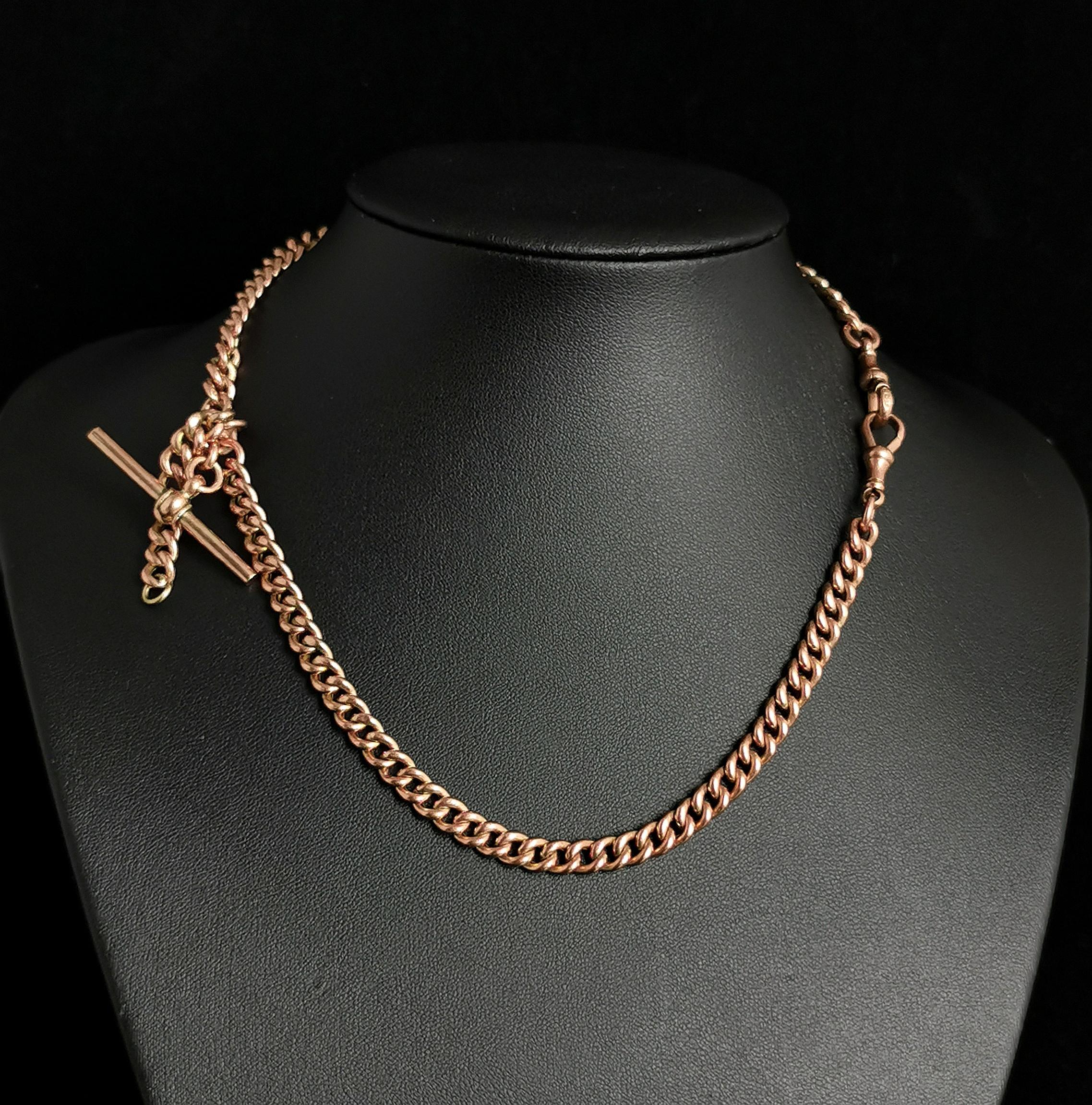 Antique 9k Rose Gold Albert chain, watch chain necklace, Edwardian  7