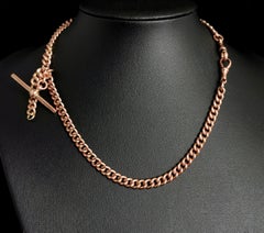 Antique 9k Rose Gold Albert chain, watch chain necklace, Edwardian