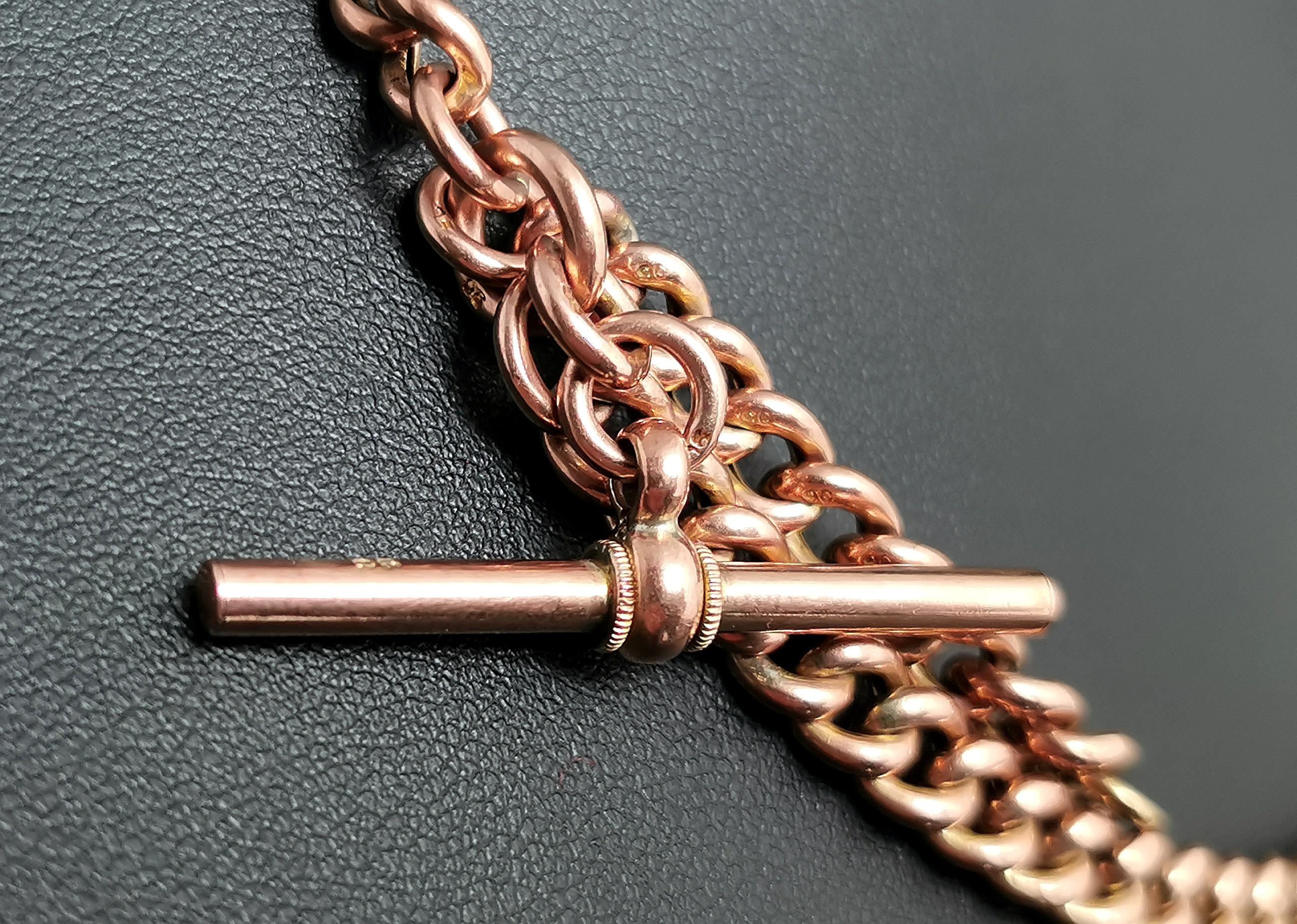 Antique 9k Rose Gold Albert chain, watch chain necklace, Edwardian  In Good Condition In NEWARK, GB
