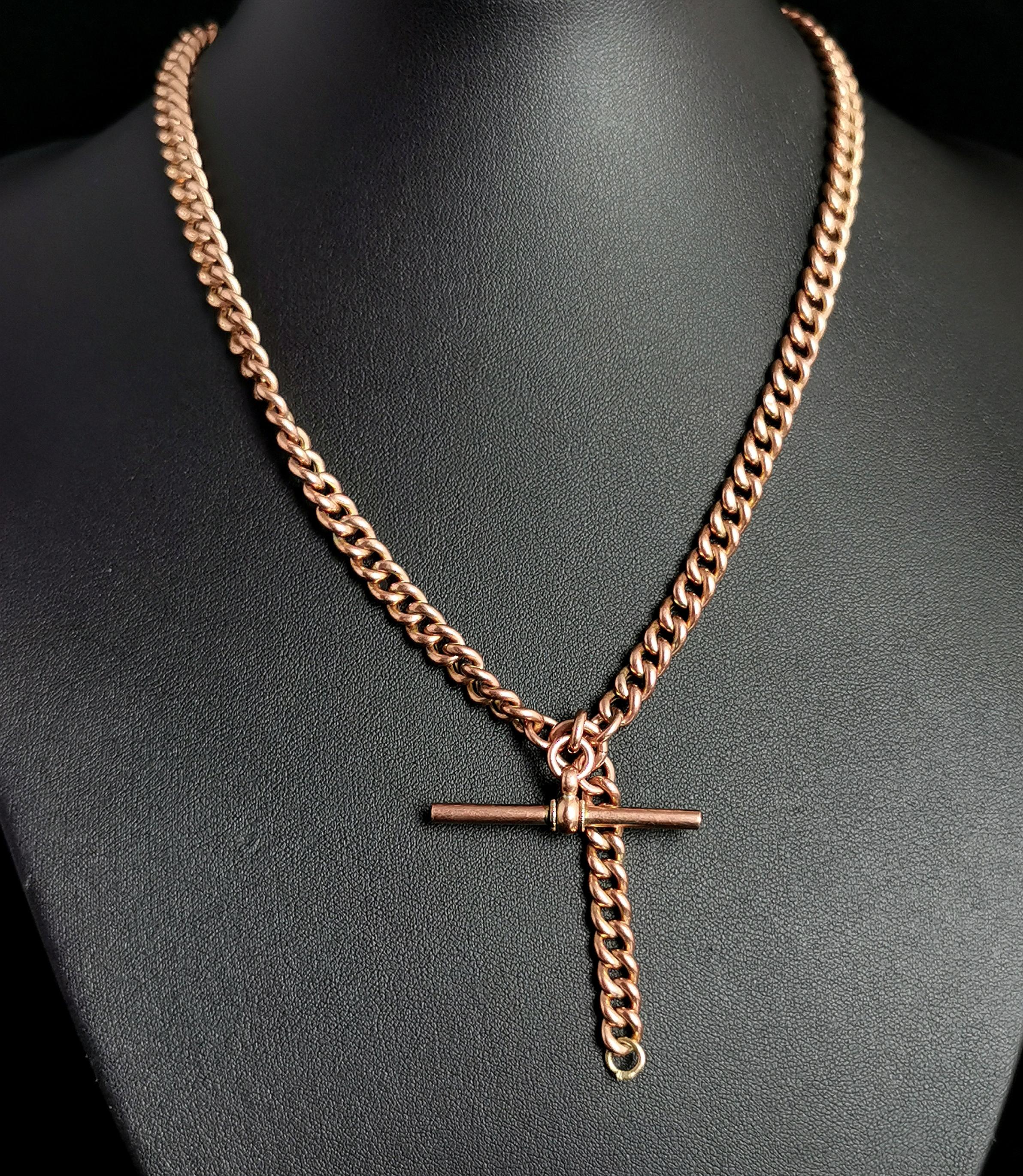 Women's or Men's Antique 9k Rose Gold Albert chain, watch chain necklace, Edwardian 