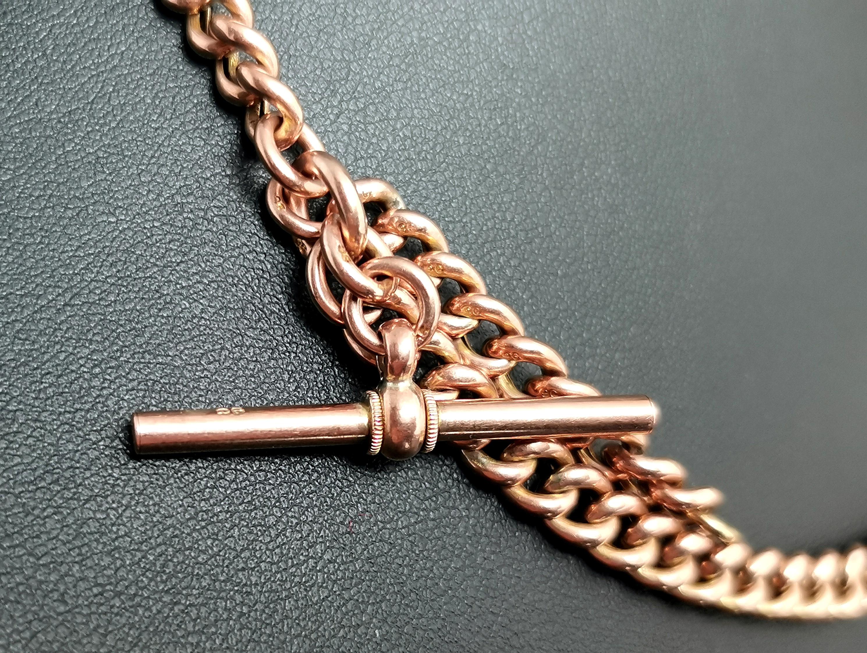 Antique 9k Rose Gold Albert chain, watch chain necklace, Edwardian  2