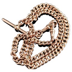 Antique 9k Rose Gold Albert chain, watch chain necklace, Edwardian 