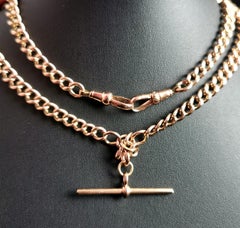 Antique 9k Rose Gold Albert Chain, Watch Chain Necklace, Edwardian, Heavy