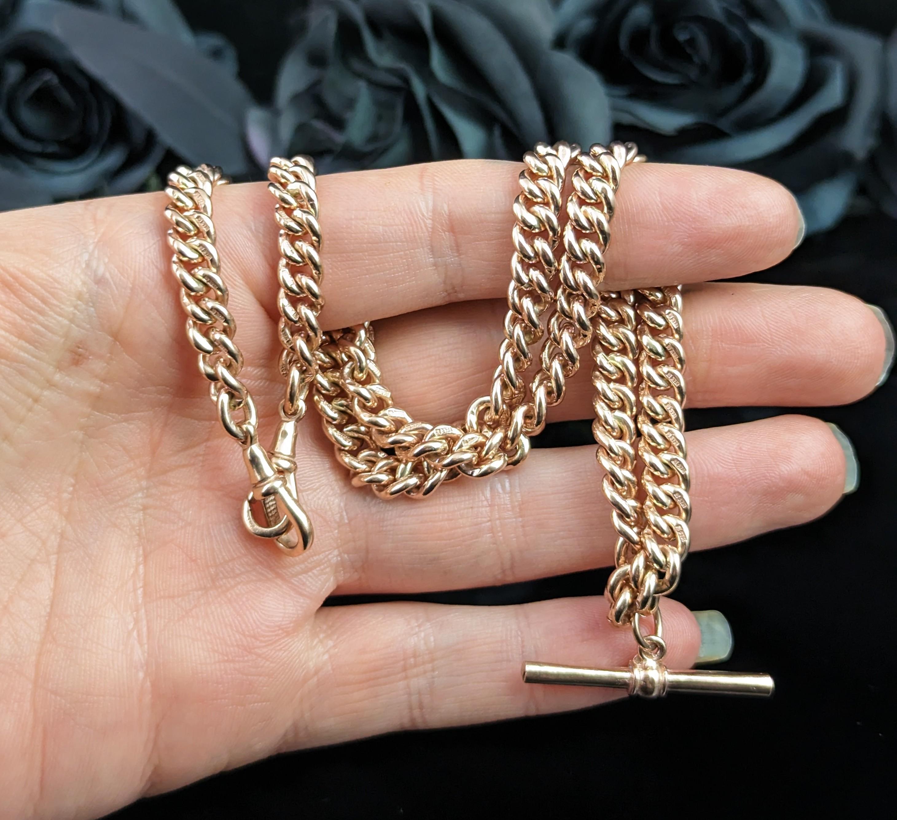 Antique 9k Rose Gold Albert Chain, Watch Chain, Necklace, Heavy 7