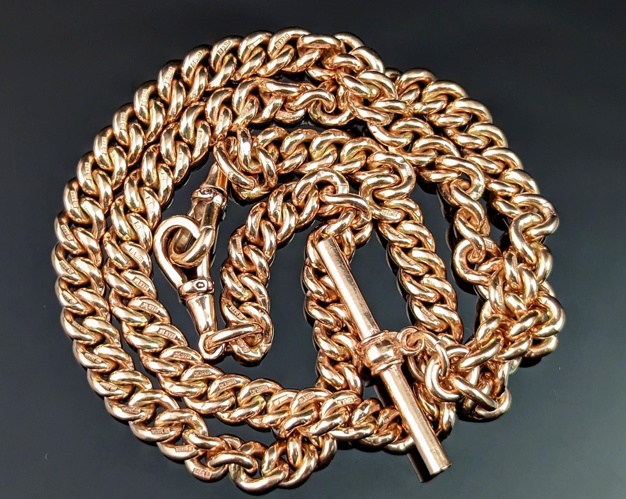 Antique 9k Rose Gold Albert Chain, Watch Chain, Necklace, Heavy 8