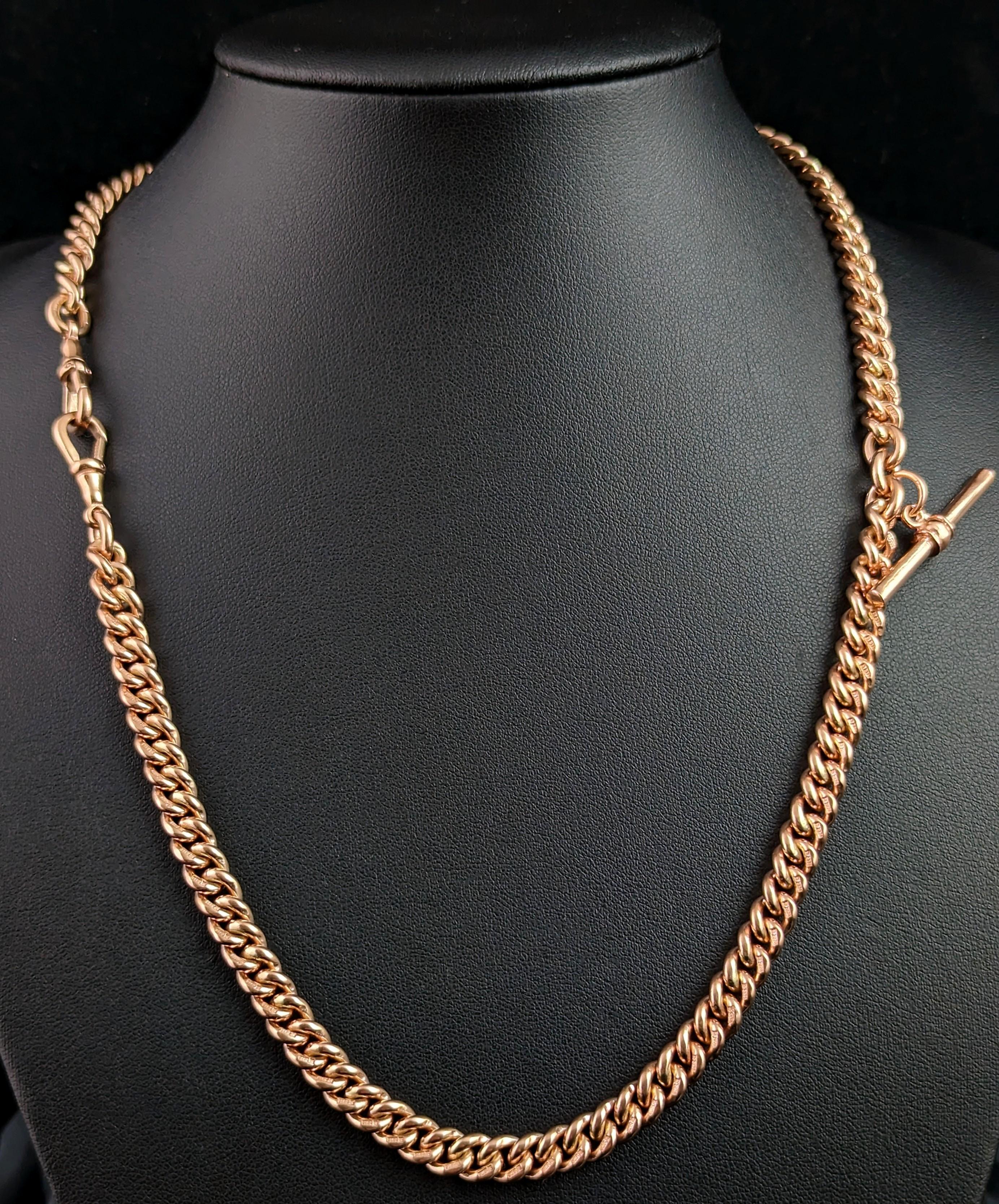 Antique 9k Rose Gold Albert Chain, Watch Chain, Necklace, Heavy In Good Condition In NEWARK, GB